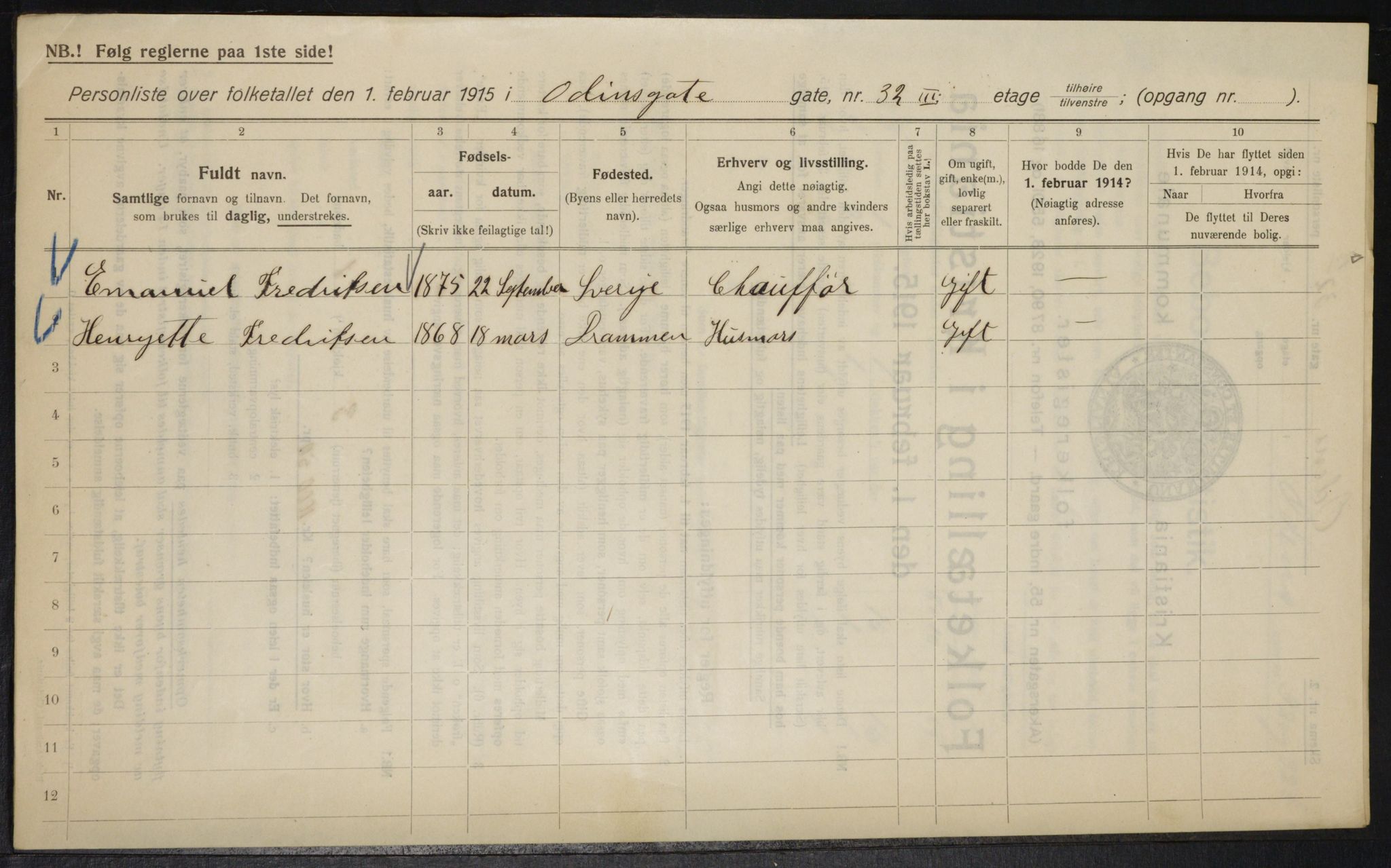 OBA, Kommunal folketelling 1.2.1915 for Kristiania, 1915, s. 74456