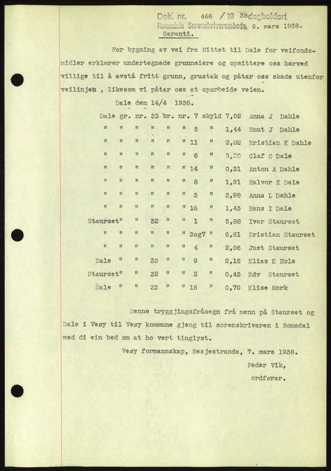Romsdal sorenskriveri, SAT/A-4149/1/2/2C: Pantebok nr. A4, 1937-1938, Dagboknr: 468/1938
