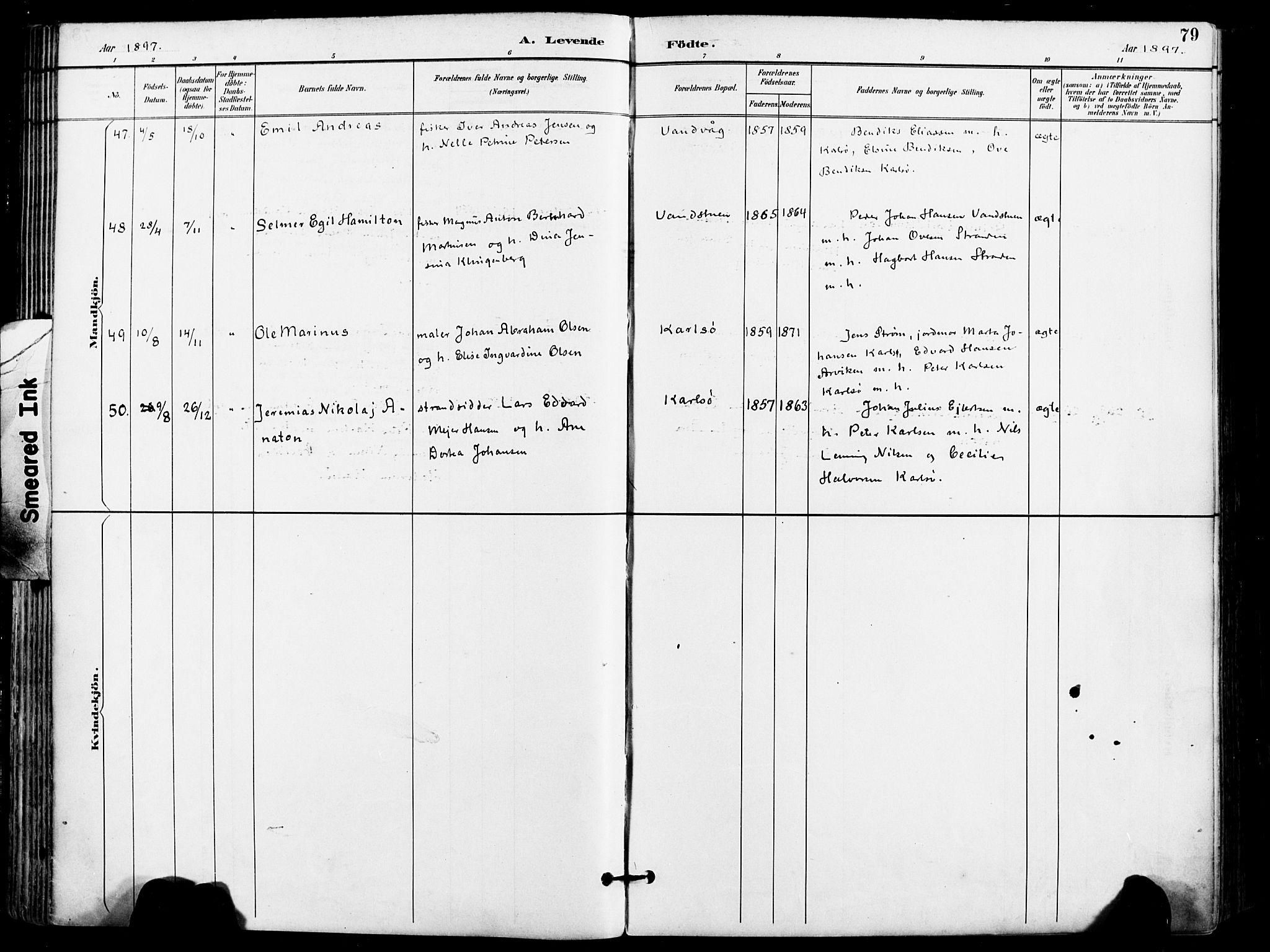 Karlsøy sokneprestembete, AV/SATØ-S-1299/H/Ha/Haa/L0007kirke: Ministerialbok nr. 7, 1891-1902, s. 79