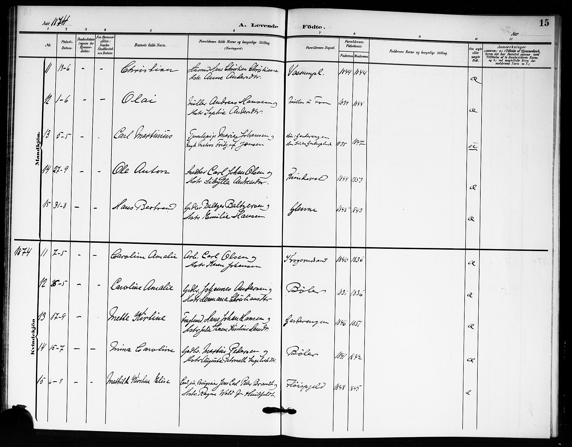 Drøbak prestekontor Kirkebøker, AV/SAO-A-10142a/F/Fc/L0001: Ministerialbok nr. III 1, 1871-1900, s. 15