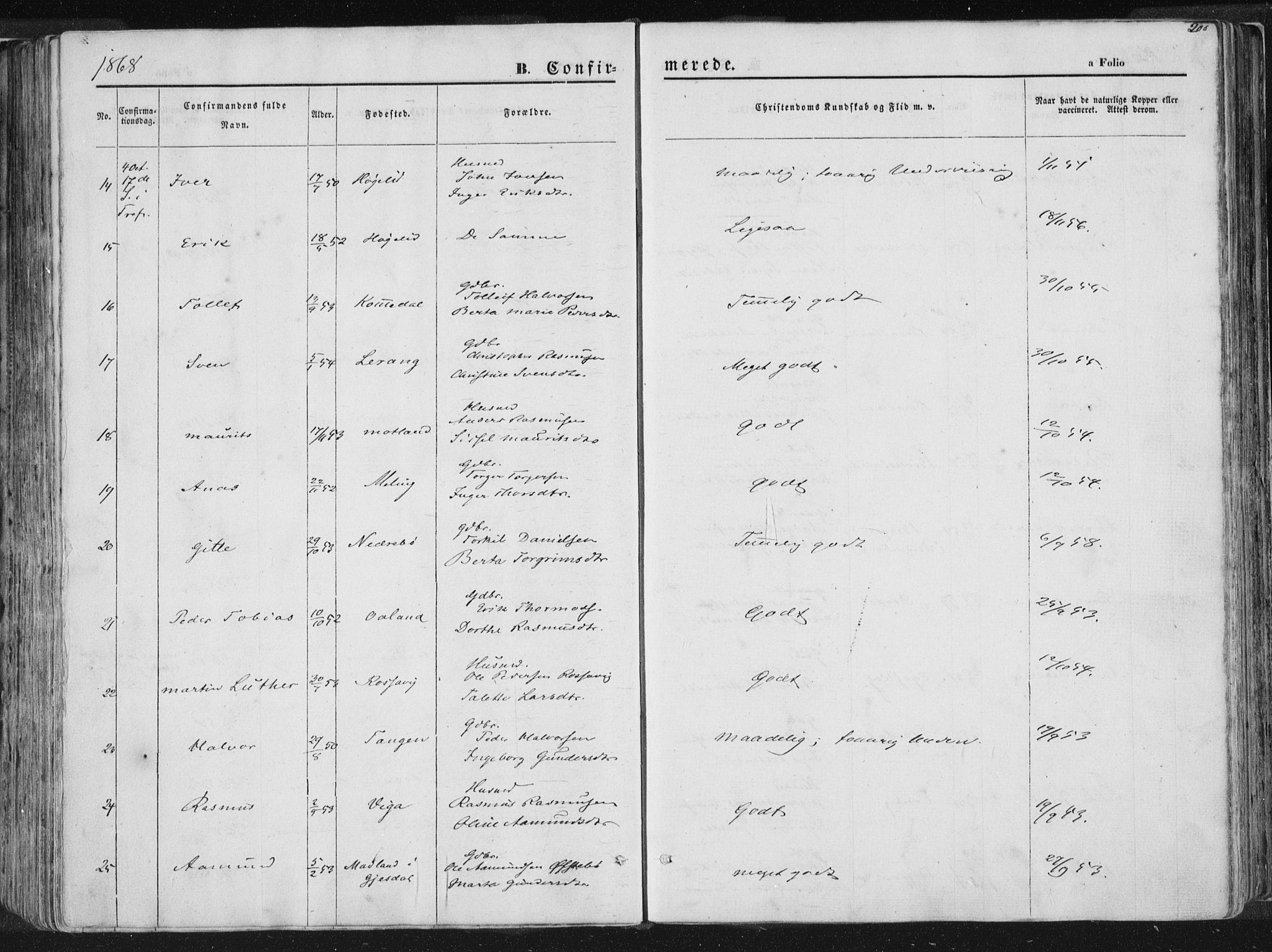 Høgsfjord sokneprestkontor, SAST/A-101624/H/Ha/Haa/L0001: Ministerialbok nr. A 1, 1854-1875, s. 200