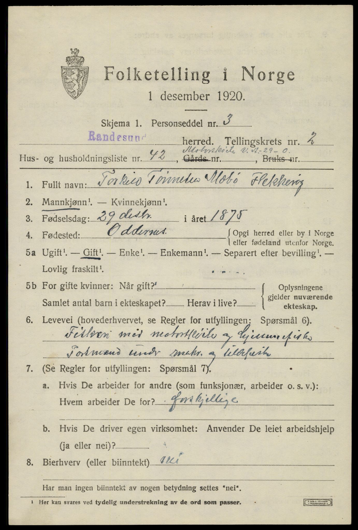 SAK, Folketelling 1920 for 1011 Randesund herred, 1920, s. 1438