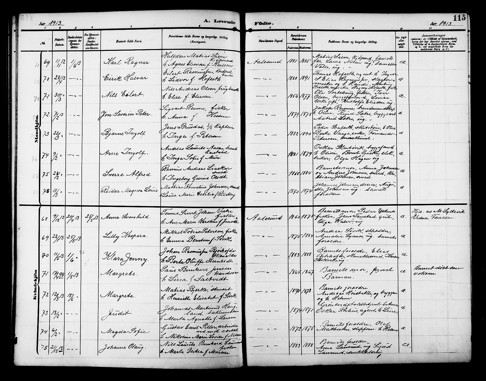 Ministerialprotokoller, klokkerbøker og fødselsregistre - Møre og Romsdal, AV/SAT-A-1454/529/L0471: Klokkerbok nr. 529C08, 1909-1921, s. 115