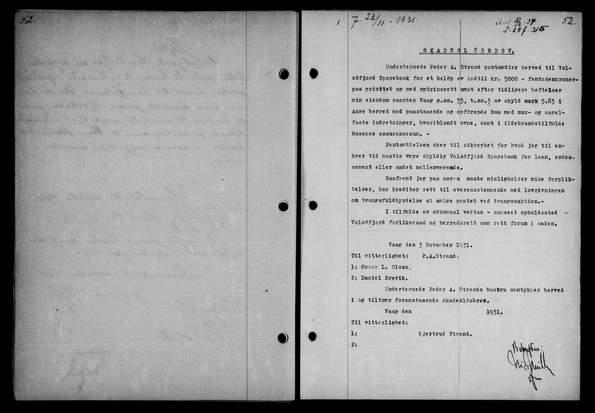 Nordmøre sorenskriveri, SAT/A-4132/1/2/2Ca: Pantebok nr. 64, 1931-1932, Tingl.dato: 23.11.1931
