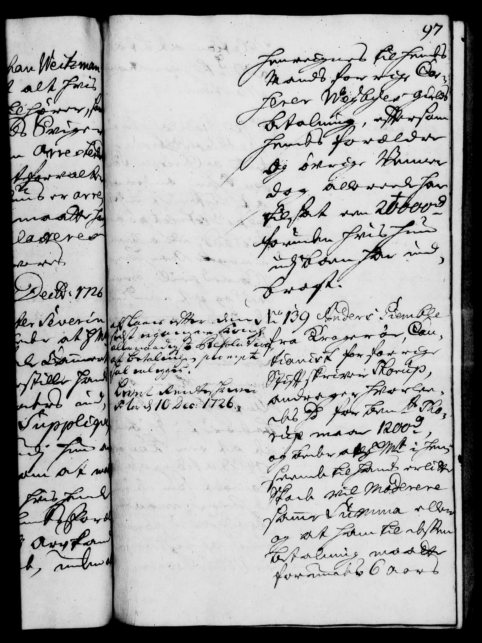 Rentekammeret, Kammerkanselliet, RA/EA-3111/G/Gh/Gha/L0009: Norsk ekstraktmemorialprotokoll (merket RK 53.54), 1726-1728, s. 97