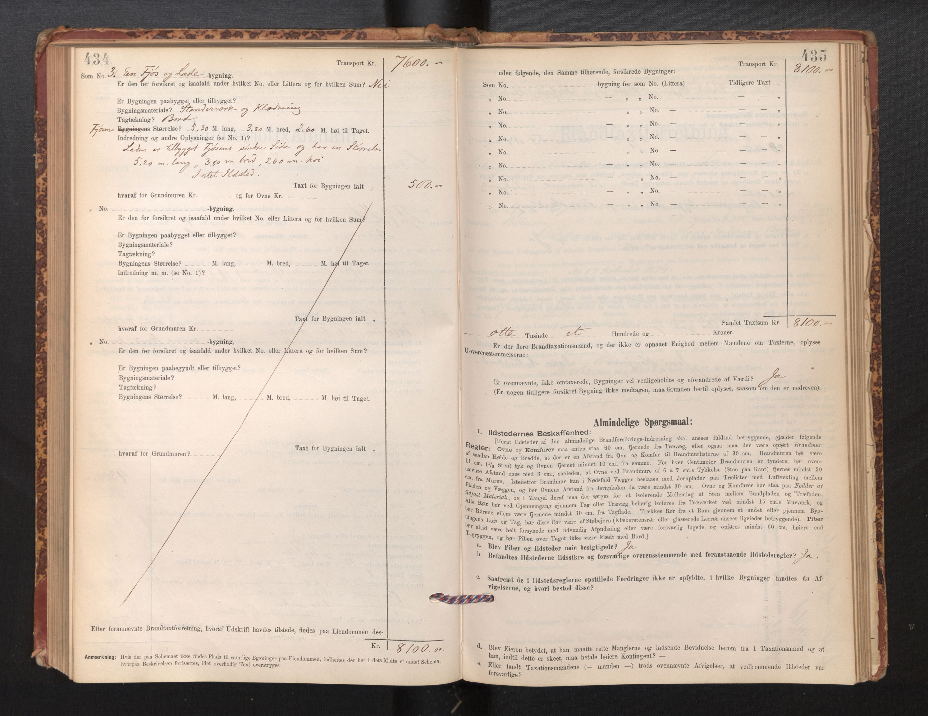 Lensmannen i Leikanger, SAB/A-29201/0012/L0004: Branntakstprotokoll, skjematakst, 1894-1903, s. 434-435