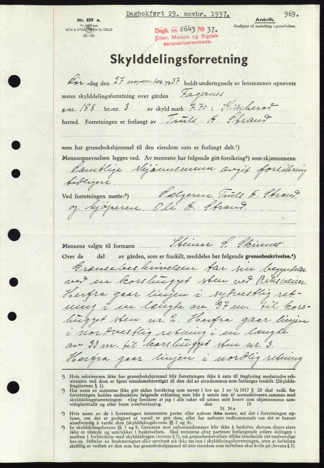 Eiker, Modum og Sigdal sorenskriveri, SAKO/A-123/G/Ga/Gab/L0036: Pantebok nr. A6, 1937-1937, Dagboknr: 2643/1937