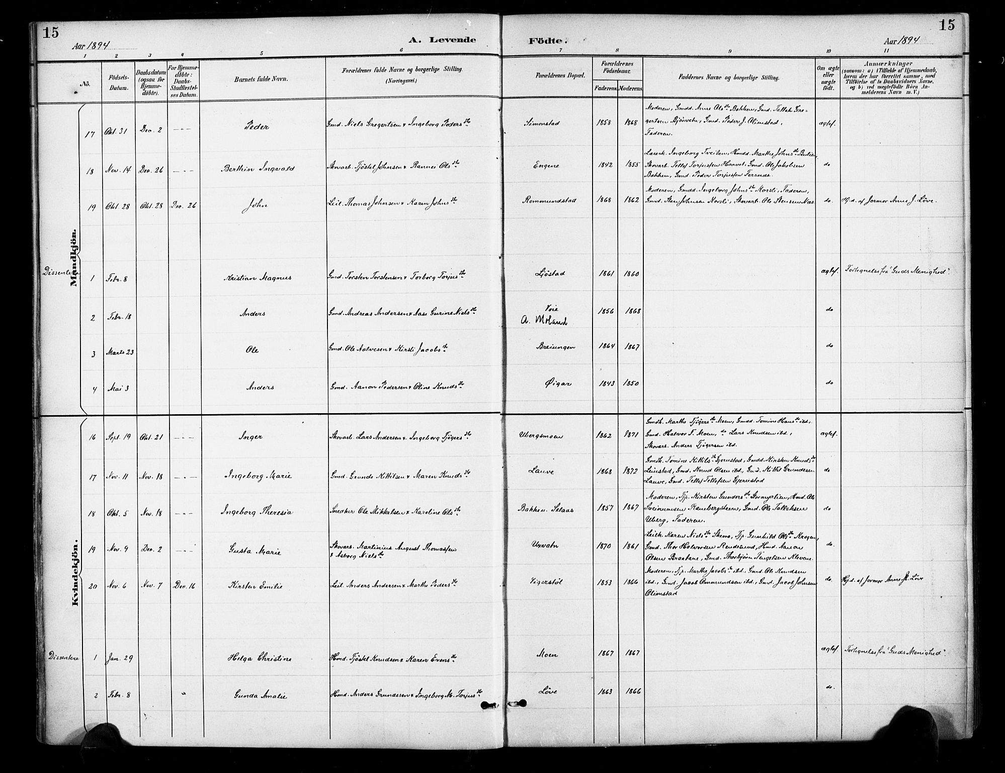 Gjerstad sokneprestkontor, AV/SAK-1111-0014/F/Fa/Fab/L0005: Ministerialbok nr. A 5, 1891-1908, s. 15