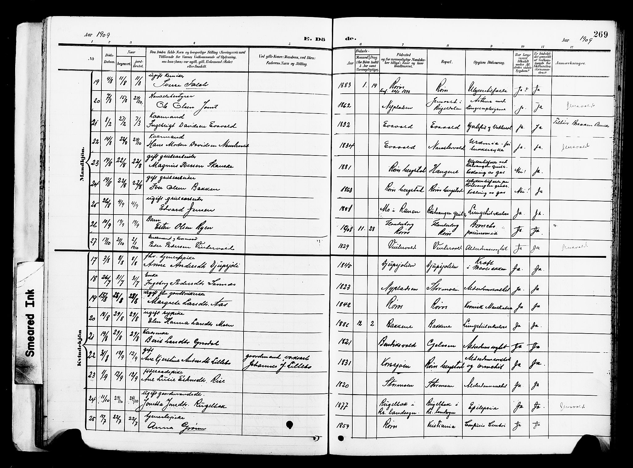 Ministerialprotokoller, klokkerbøker og fødselsregistre - Sør-Trøndelag, SAT/A-1456/681/L0942: Klokkerbok nr. 681C06, 1906-1925, s. 269
