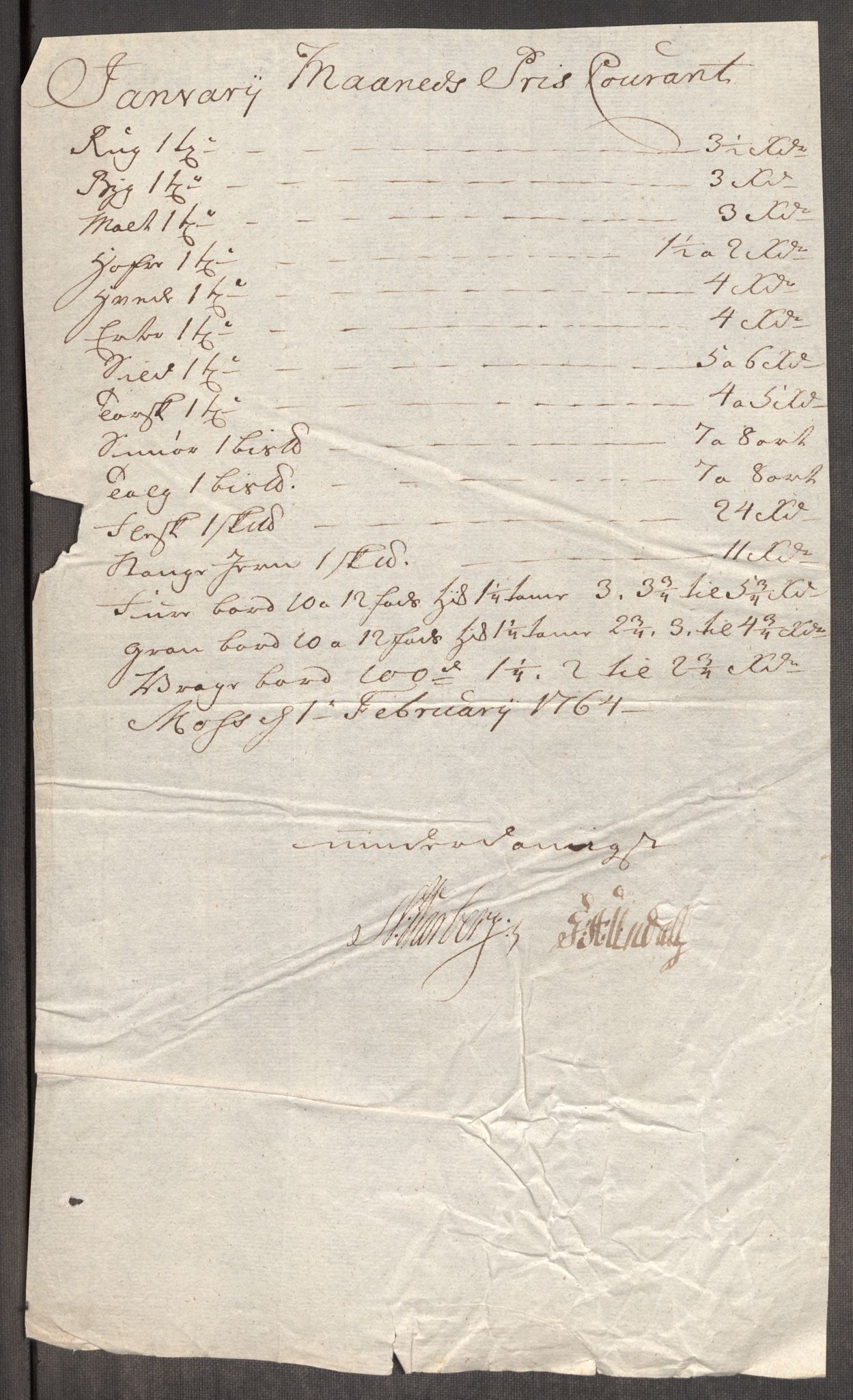 Rentekammeret inntil 1814, Realistisk ordnet avdeling, AV/RA-EA-4070/Oe/L0008: [Ø1]: Priskuranter, 1764-1768, s. 58
