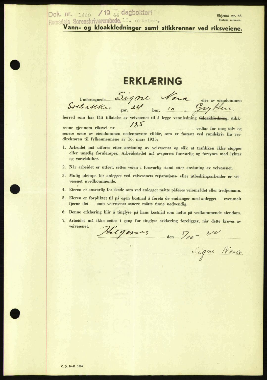 Romsdal sorenskriveri, SAT/A-4149/1/2/2C: Pantebok nr. A17, 1944-1945, Dagboknr: 1460/1944