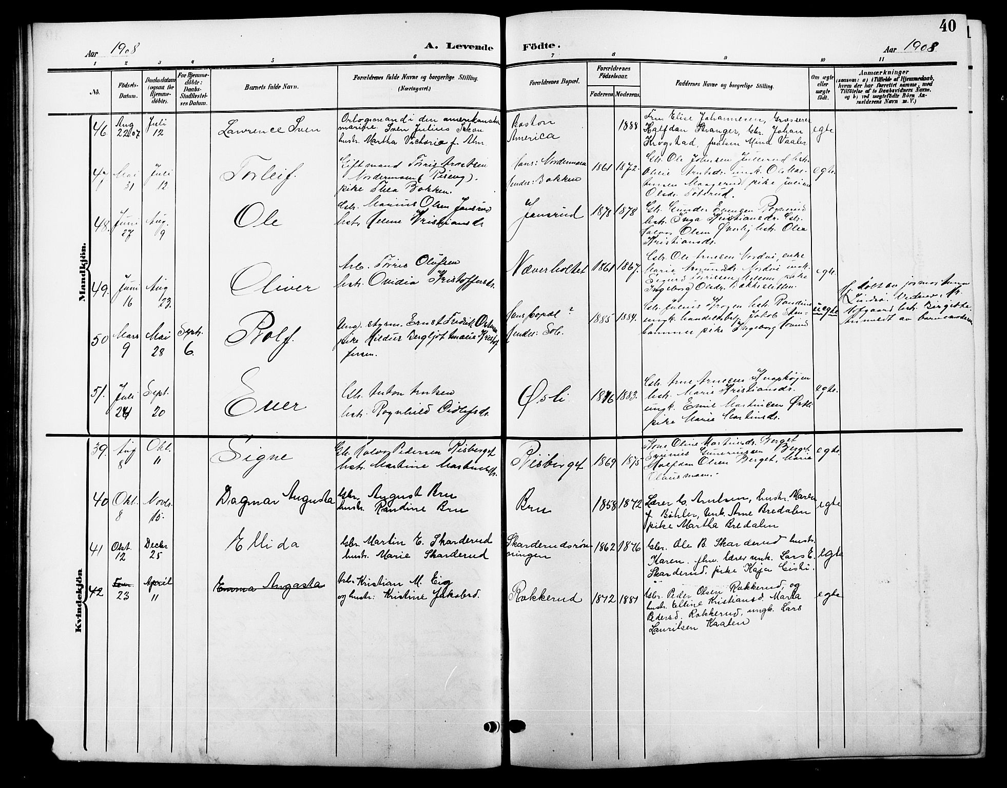 Våler prestekontor, Hedmark, AV/SAH-PREST-040/H/Ha/Hab/L0002: Klokkerbok nr. 2, 1905-1915, s. 40