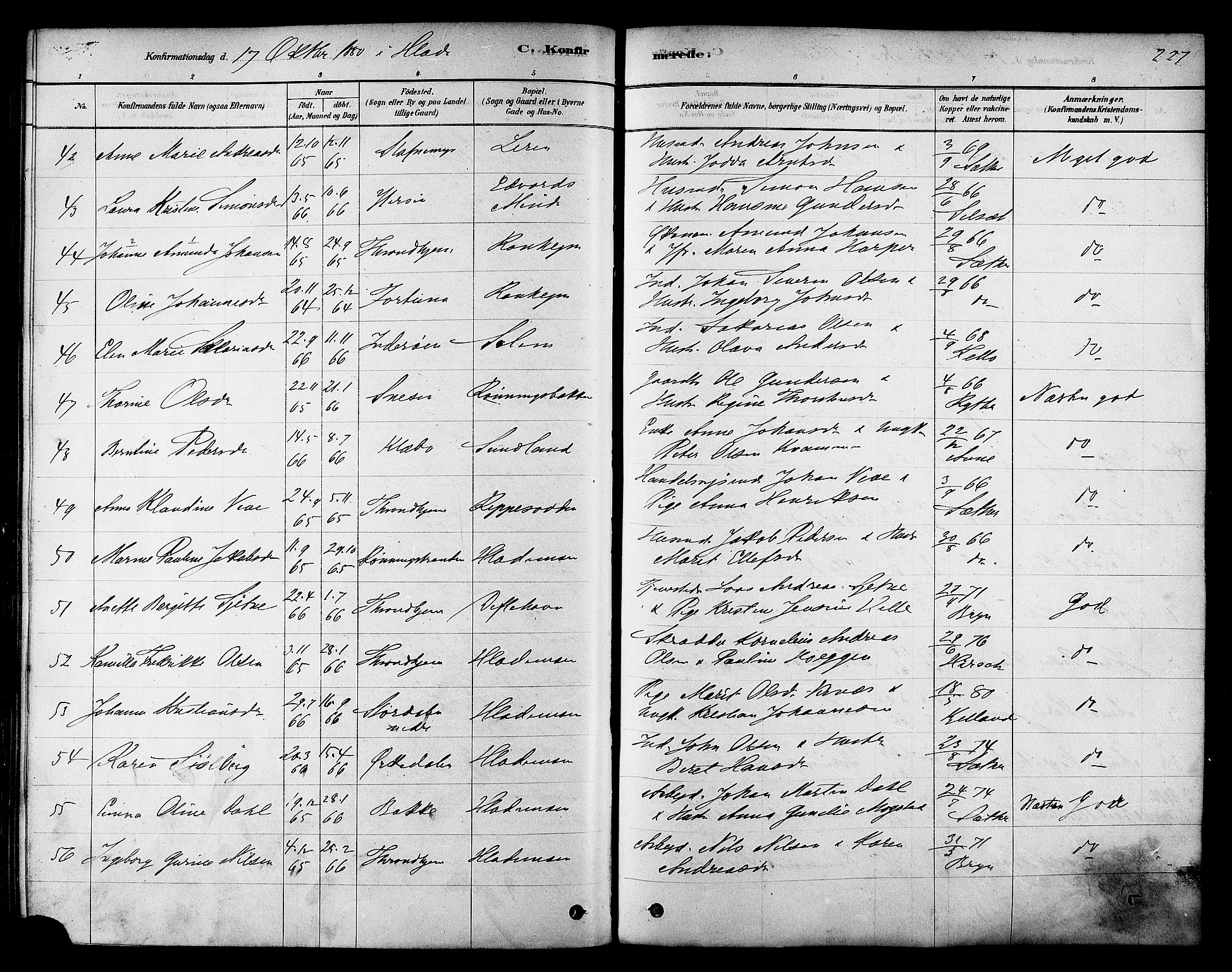 Ministerialprotokoller, klokkerbøker og fødselsregistre - Sør-Trøndelag, SAT/A-1456/606/L0294: Ministerialbok nr. 606A09, 1878-1886, s. 227