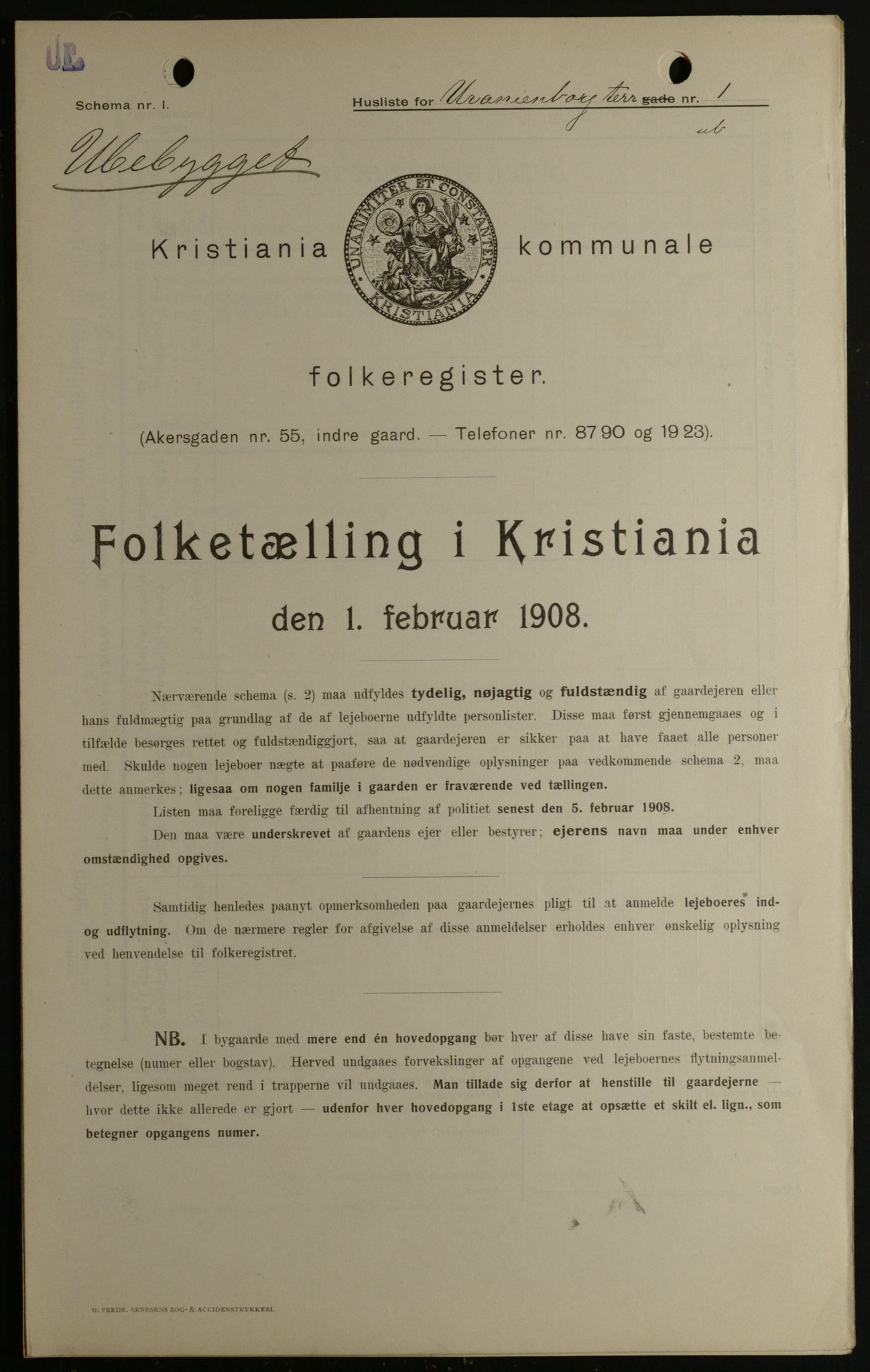 OBA, Kommunal folketelling 1.2.1908 for Kristiania kjøpstad, 1908, s. 107872