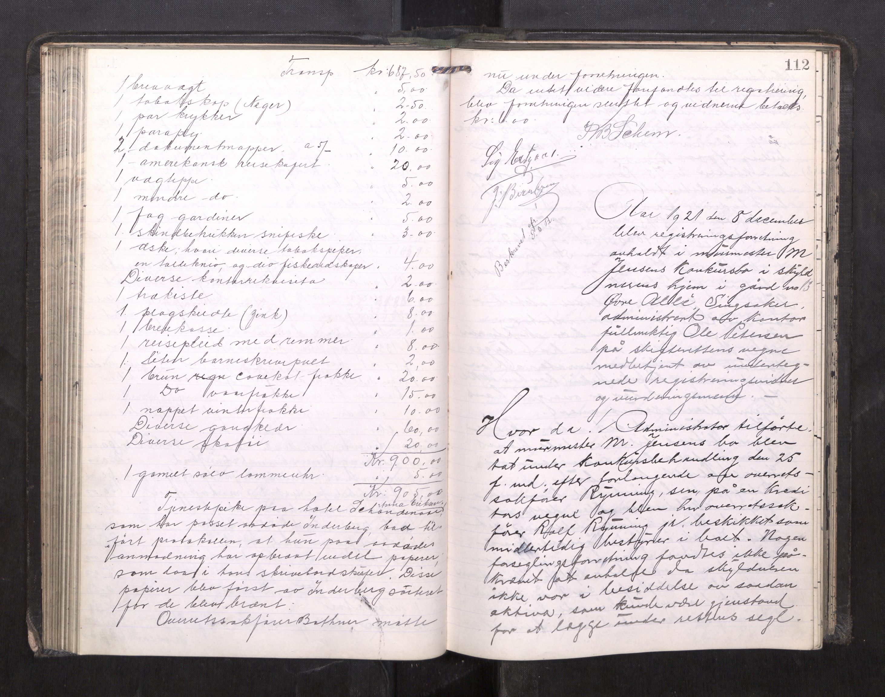 Trondheim byfogd, AV/SAT-A-0003/1/3/3C/L0040: Skifteregistreringsprotokoll - 9/3-23/5. (u/ register), 1921-1923, s. 112