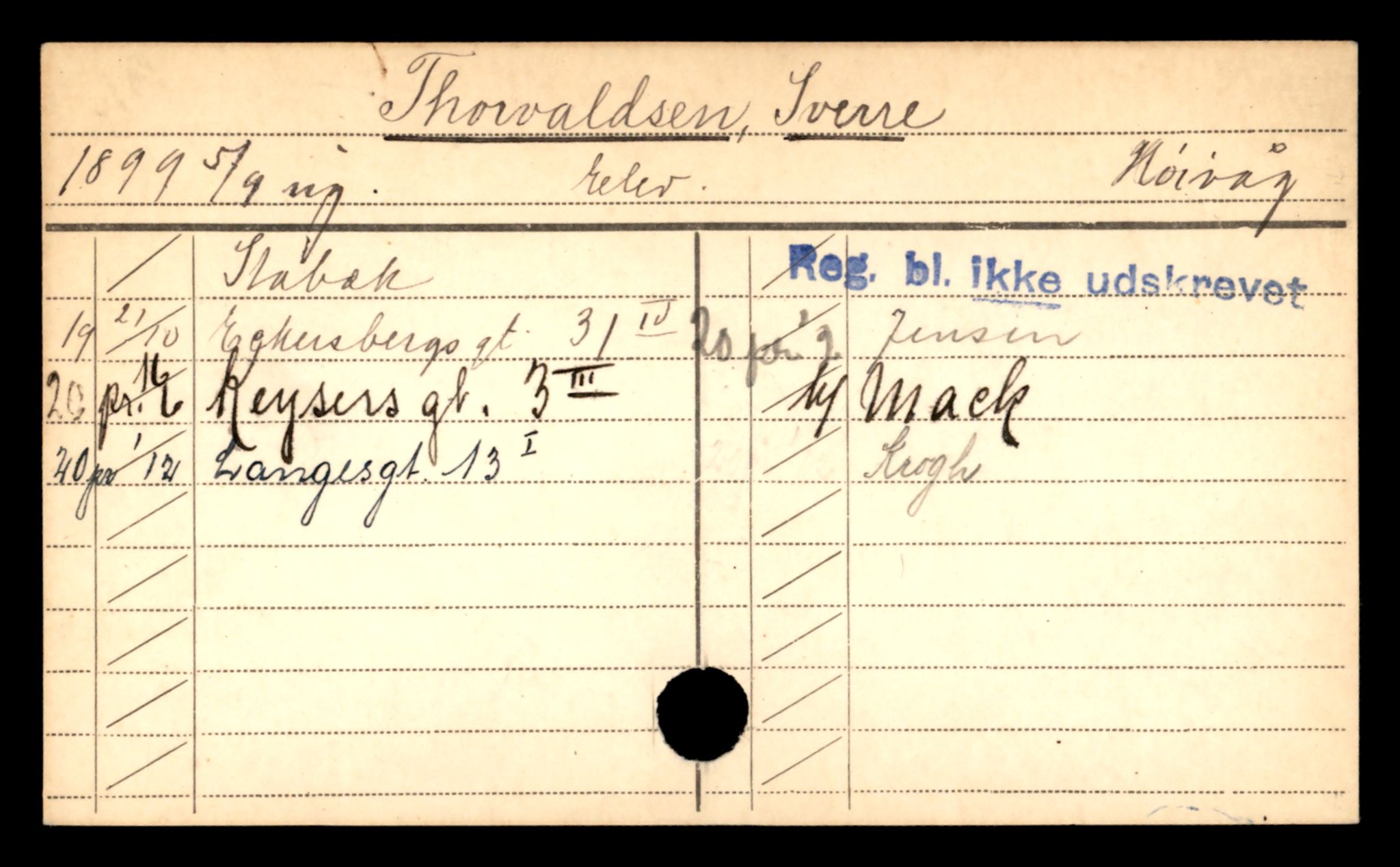 Oslo folkeregister, Registerkort, AV/SAO-A-11715/D/Da/L0094: Menn: Thorvaldsen Reidar - Ubberud Gunnar, 1906-1919