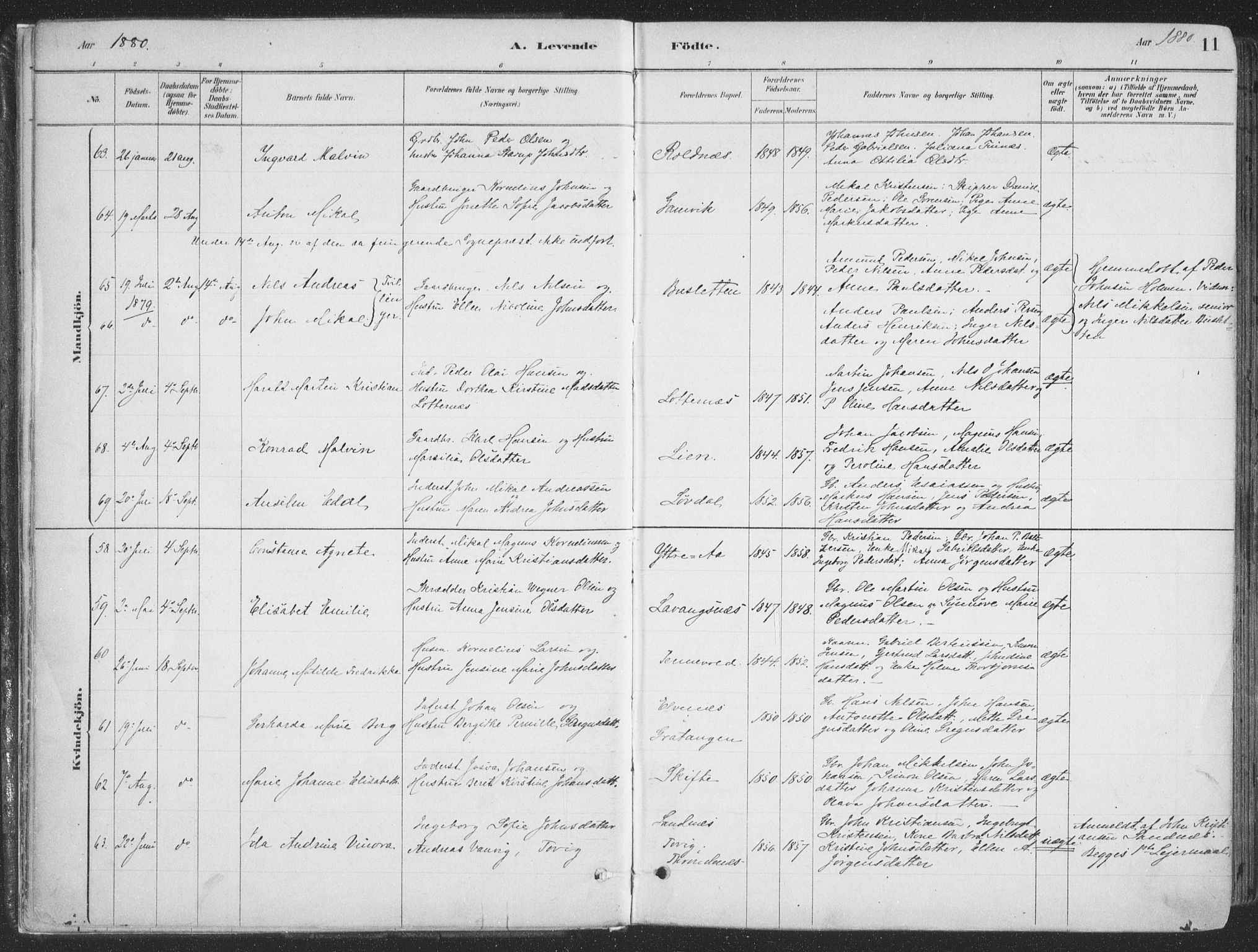 Ibestad sokneprestembete, AV/SATØ-S-0077/H/Ha/Haa/L0011kirke: Ministerialbok nr. 11, 1880-1889, s. 11