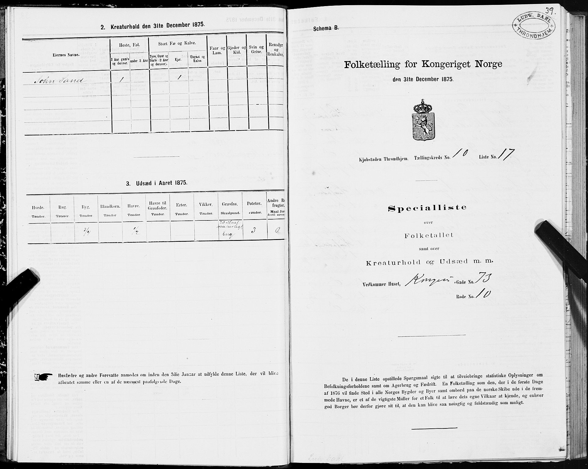 SAT, Folketelling 1875 for 1601 Trondheim kjøpstad, 1875, s. 6039