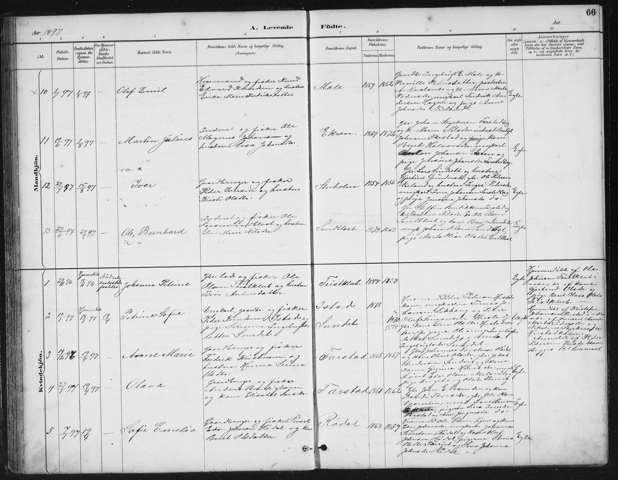 Ministerialprotokoller, klokkerbøker og fødselsregistre - Møre og Romsdal, AV/SAT-A-1454/567/L0783: Klokkerbok nr. 567C03, 1887-1903, s. 66