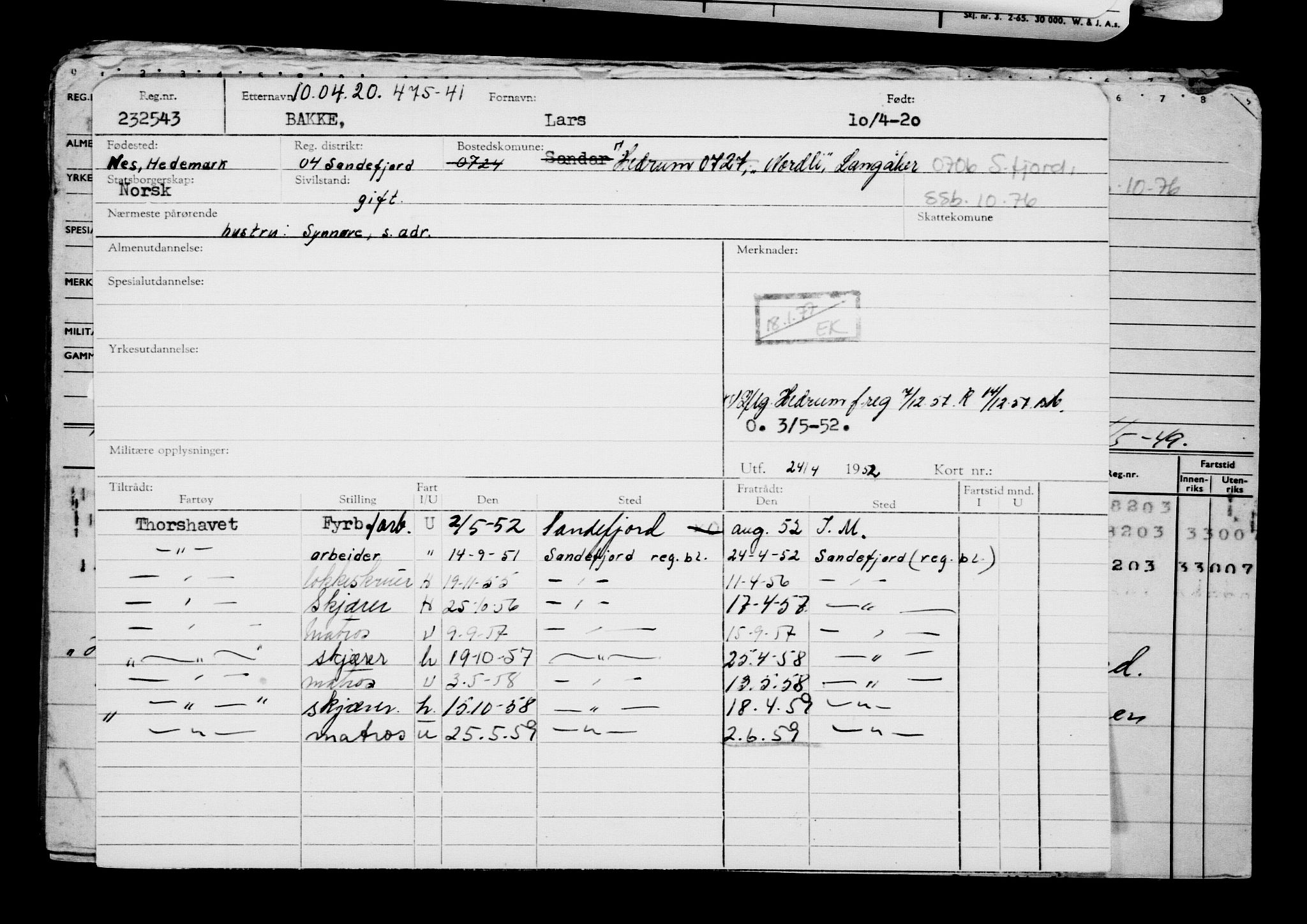 Direktoratet for sjømenn, RA/S-3545/G/Gb/L0179: Hovedkort, 1920, s. 278