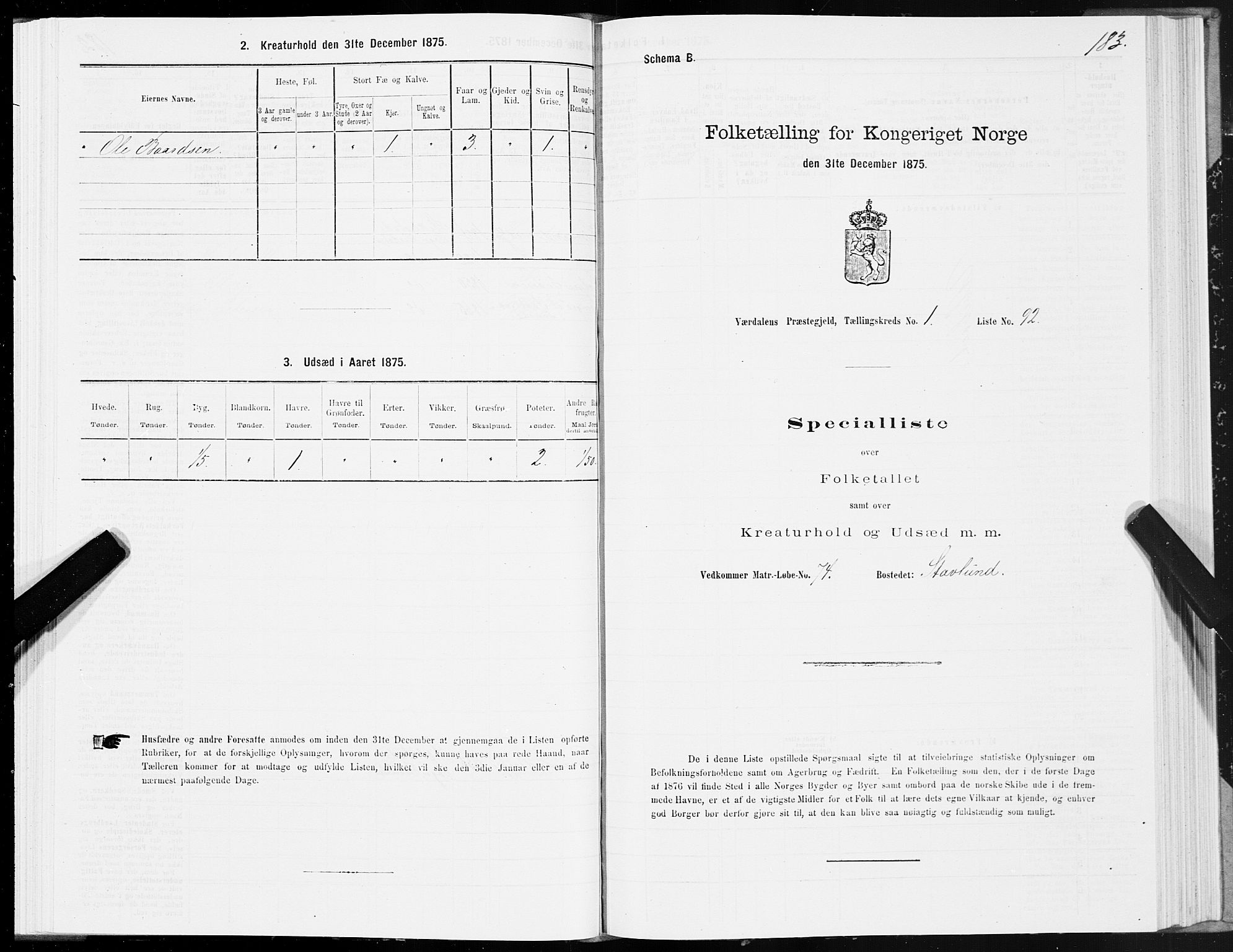 SAT, Folketelling 1875 for 1721P Verdal prestegjeld, 1875, s. 1183