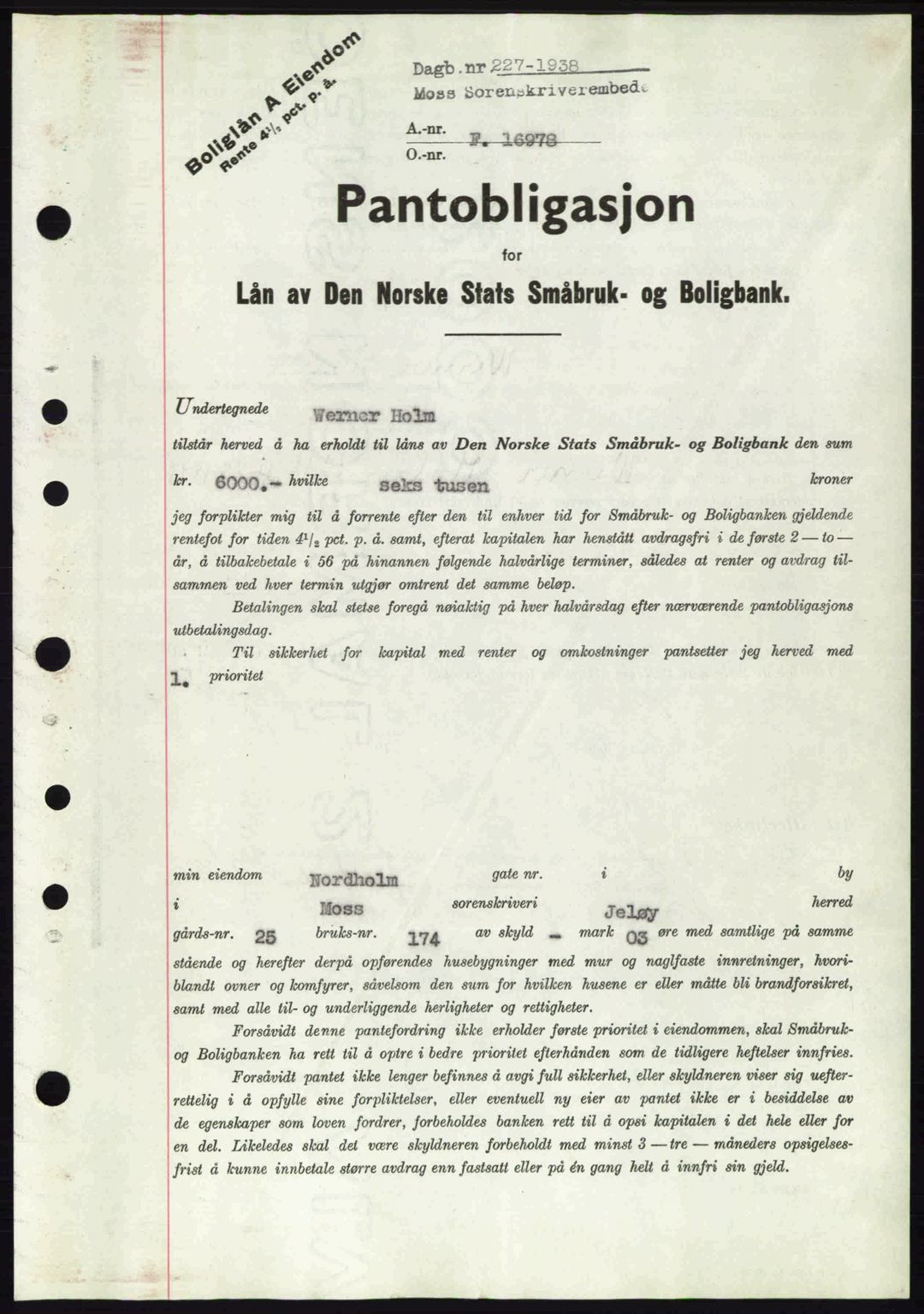 Moss sorenskriveri, AV/SAO-A-10168: Pantebok nr. B5, 1938-1938, Dagboknr: 227/1938