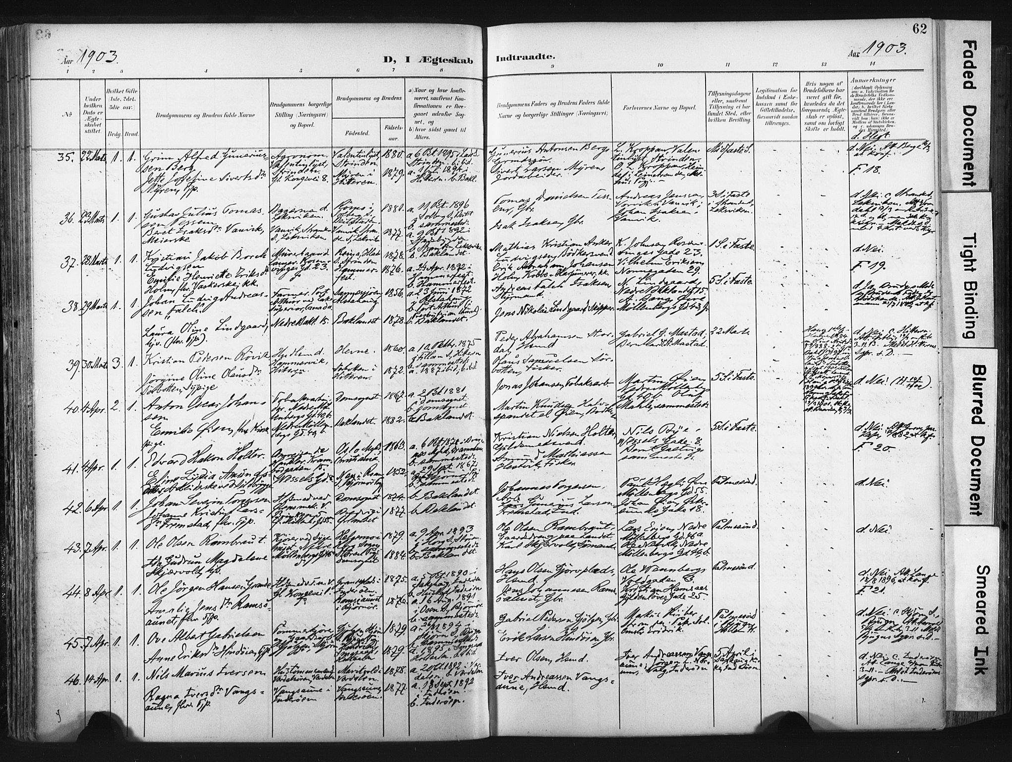 Ministerialprotokoller, klokkerbøker og fødselsregistre - Sør-Trøndelag, SAT/A-1456/604/L0201: Ministerialbok nr. 604A21, 1901-1911, s. 62
