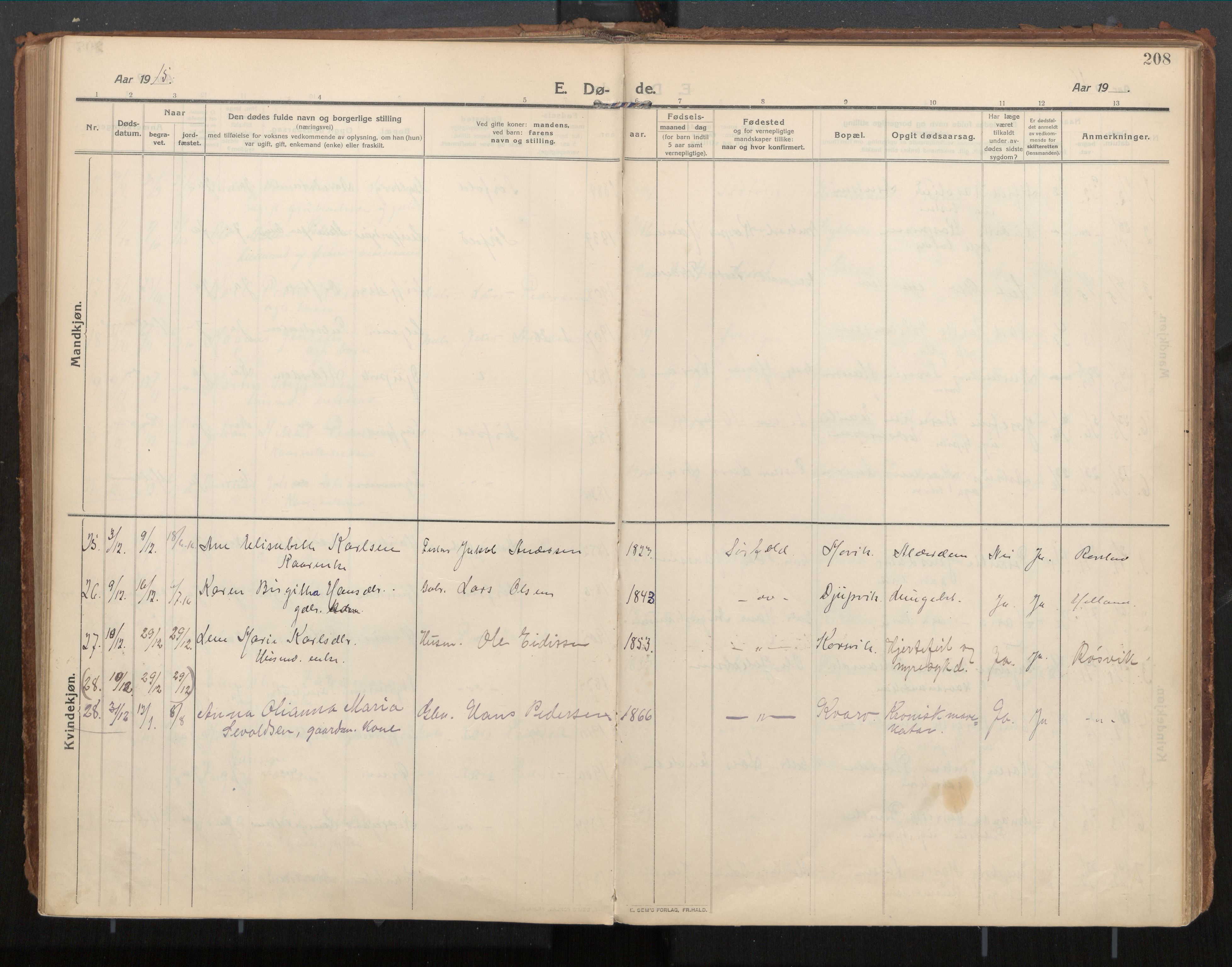 Ministerialprotokoller, klokkerbøker og fødselsregistre - Nordland, AV/SAT-A-1459/854/L0784: Ministerialbok nr. 854A07, 1910-1922, s. 208