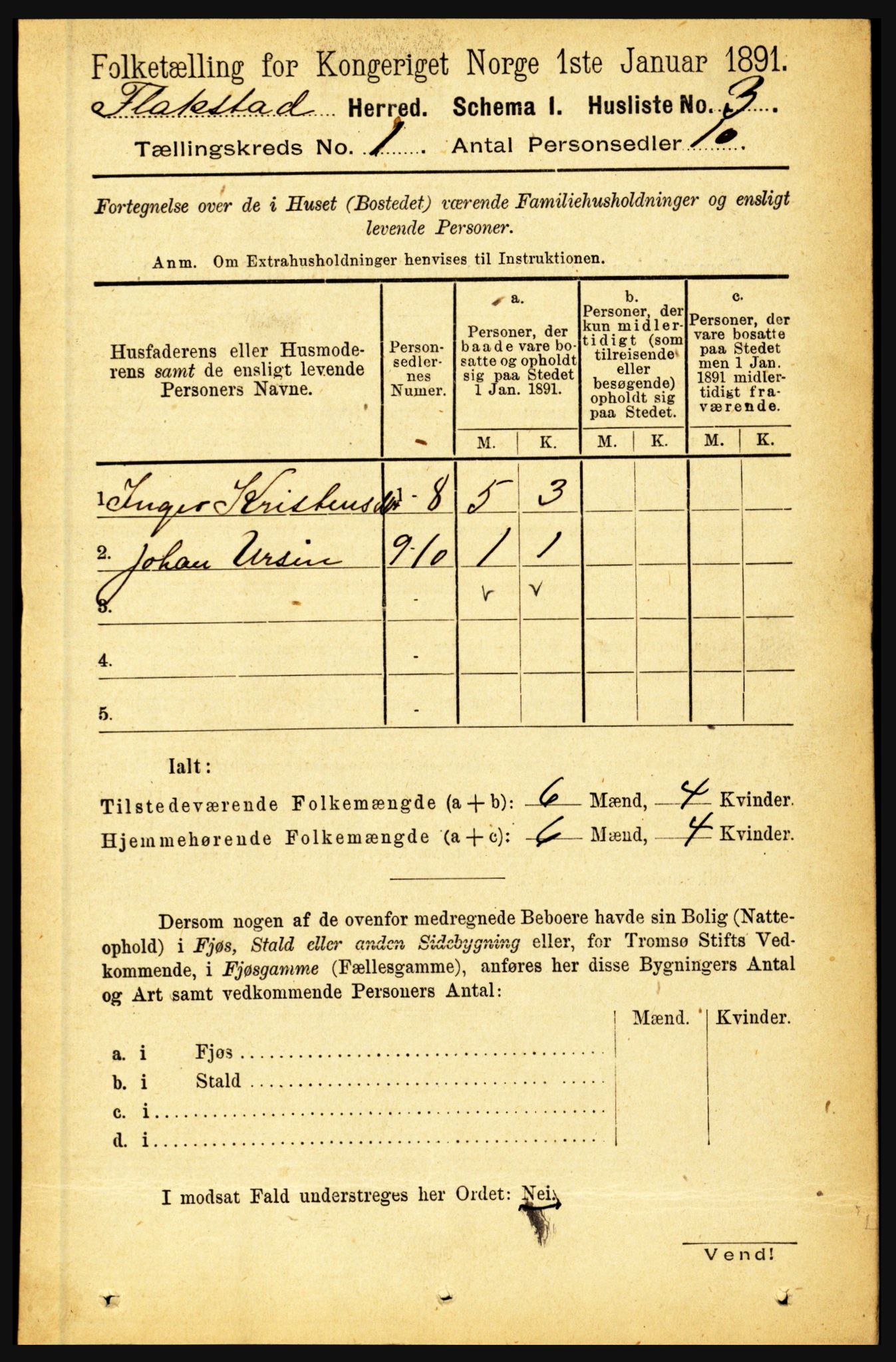 RA, Folketelling 1891 for 1859 Flakstad herred, 1891, s. 20