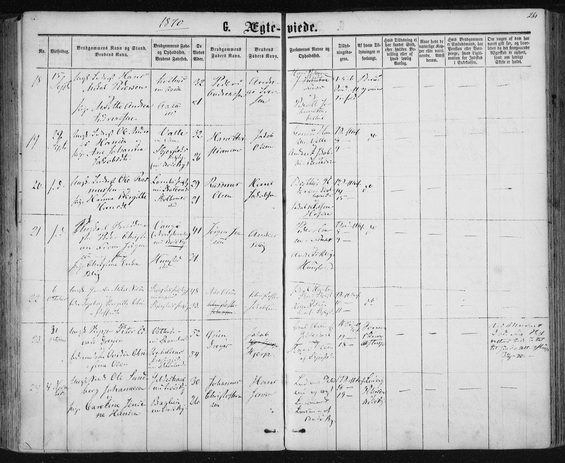 Ministerialprotokoller, klokkerbøker og fødselsregistre - Nordland, AV/SAT-A-1459/801/L0008: Ministerialbok nr. 801A08, 1864-1875, s. 261