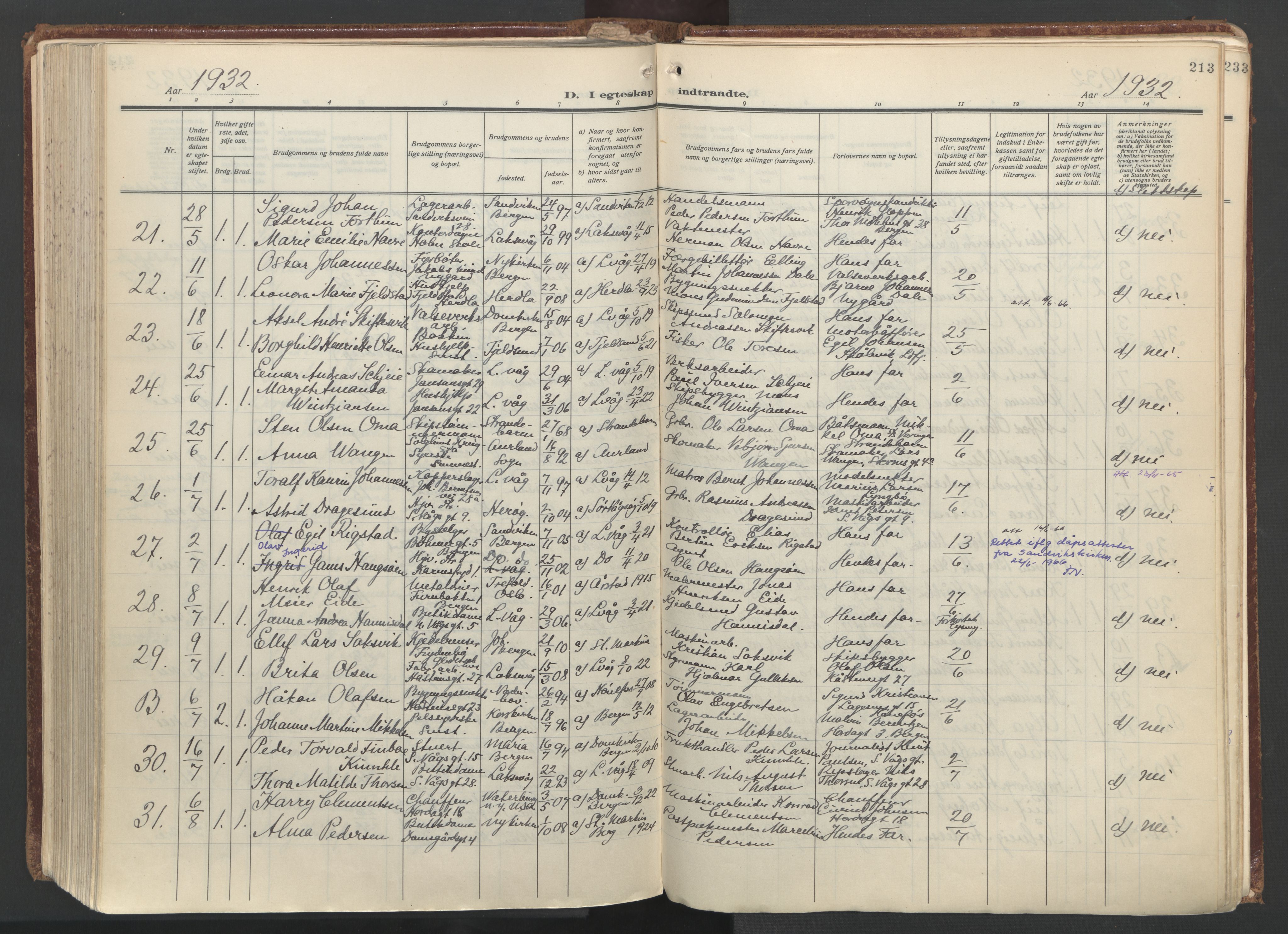 Laksevåg Sokneprestembete, AV/SAB-A-76501/H/Ha/Haa/Haac/L0001: Ministerialbok nr. C 1, 1925-1944, s. 213