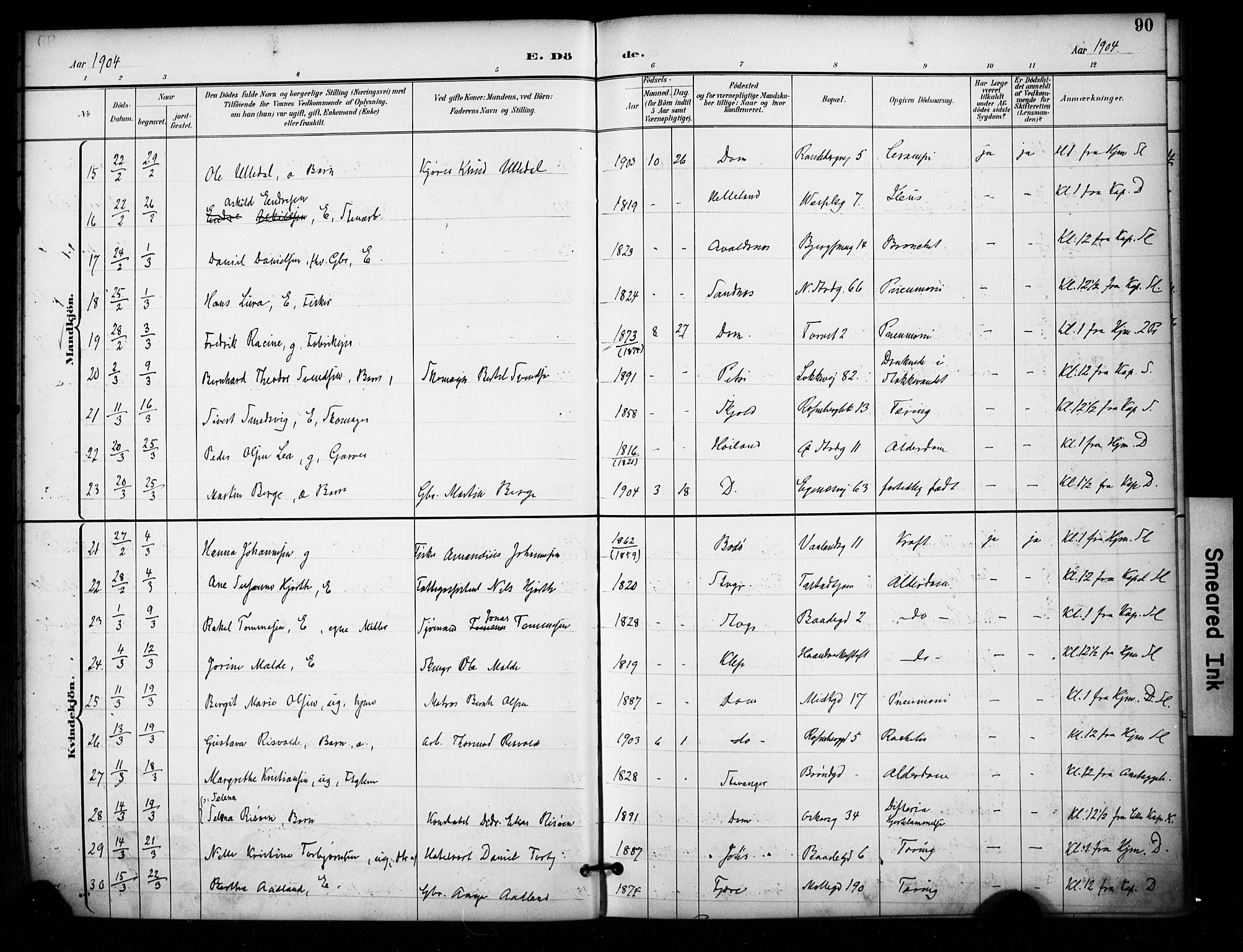 Domkirken sokneprestkontor, AV/SAST-A-101812/001/30/30BA/L0032: Ministerialbok nr. A 31, 1896-1917, s. 90