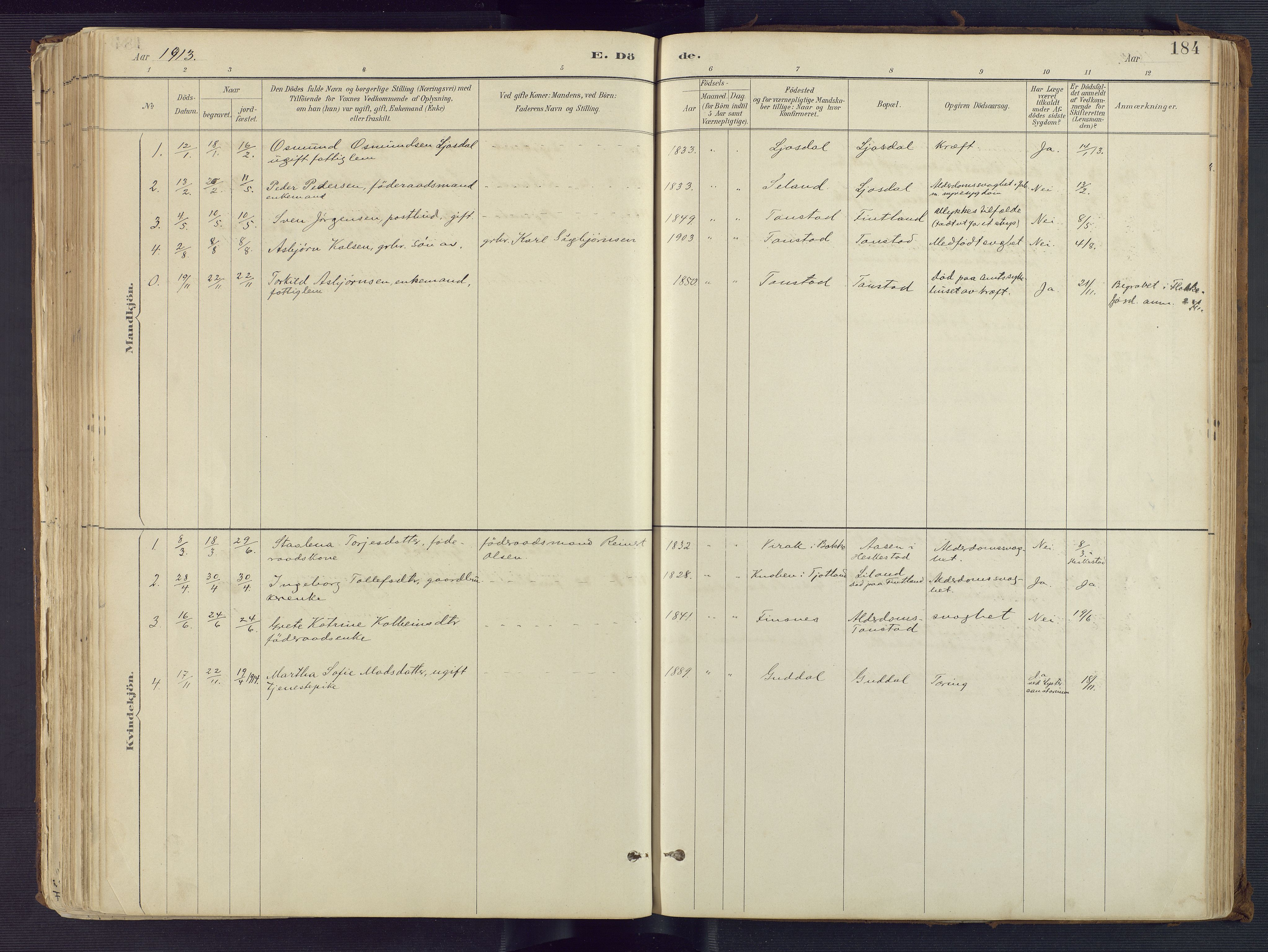 Sirdal sokneprestkontor, SAK/1111-0036/F/Fa/Fab/L0004: Ministerialbok nr. A 4, 1887-1919, s. 184