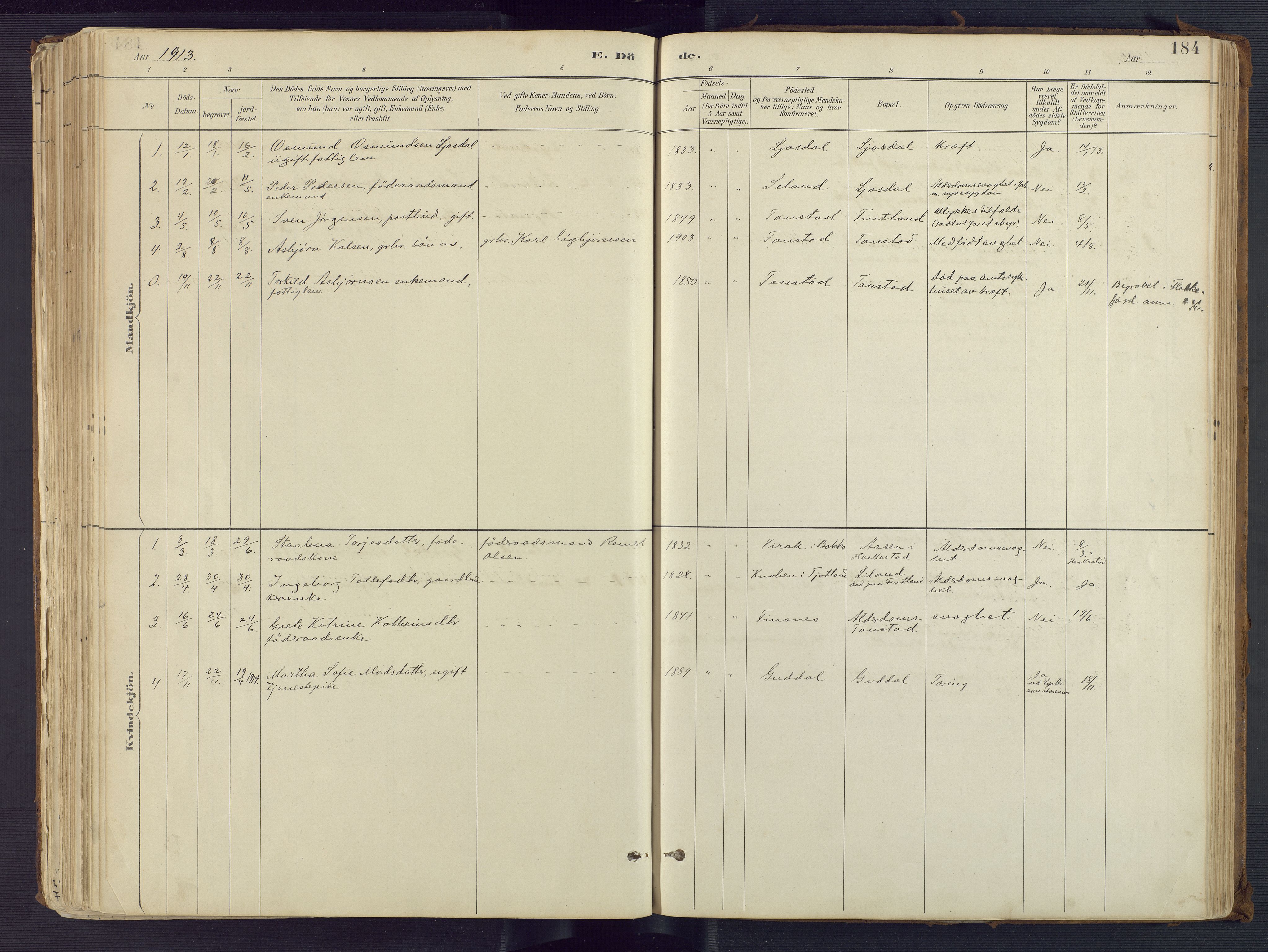 Sirdal sokneprestkontor, AV/SAK-1111-0036/F/Fa/Fab/L0004: Ministerialbok nr. A 4, 1887-1919, s. 184