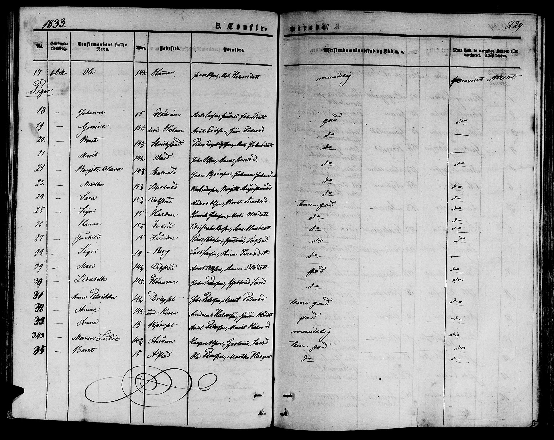 Ministerialprotokoller, klokkerbøker og fødselsregistre - Nord-Trøndelag, AV/SAT-A-1458/709/L0071: Ministerialbok nr. 709A11, 1833-1844, s. 229
