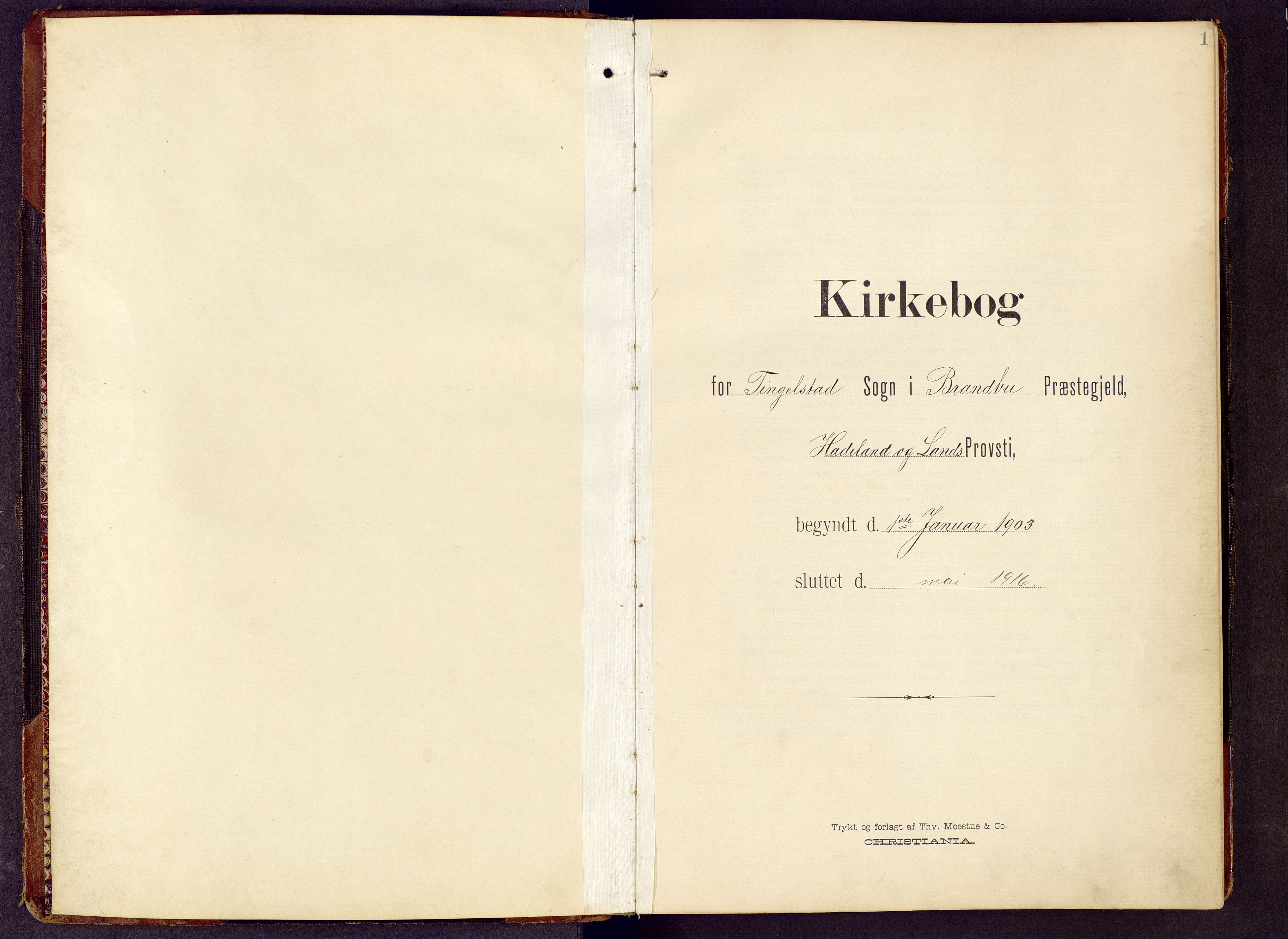 Brandbu prestekontor, AV/SAH-PREST-114/H/Ha/Hab/L0009: Klokkerbok nr. 9, 1903-1916, s. 1