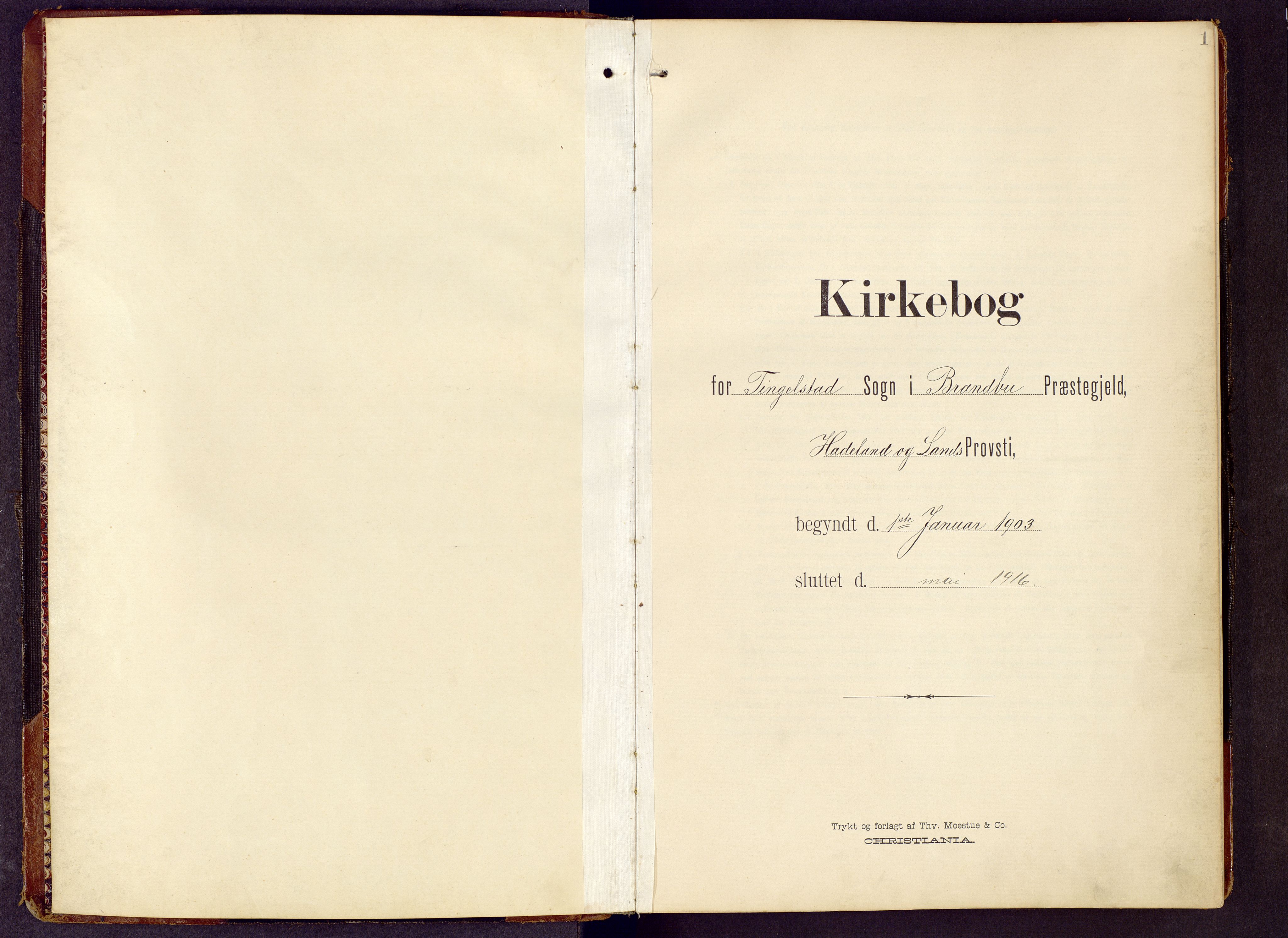 Brandbu prestekontor, SAH/PREST-114/H/Ha/Hab/L0009: Klokkerbok nr. 9, 1903-1916, s. 1