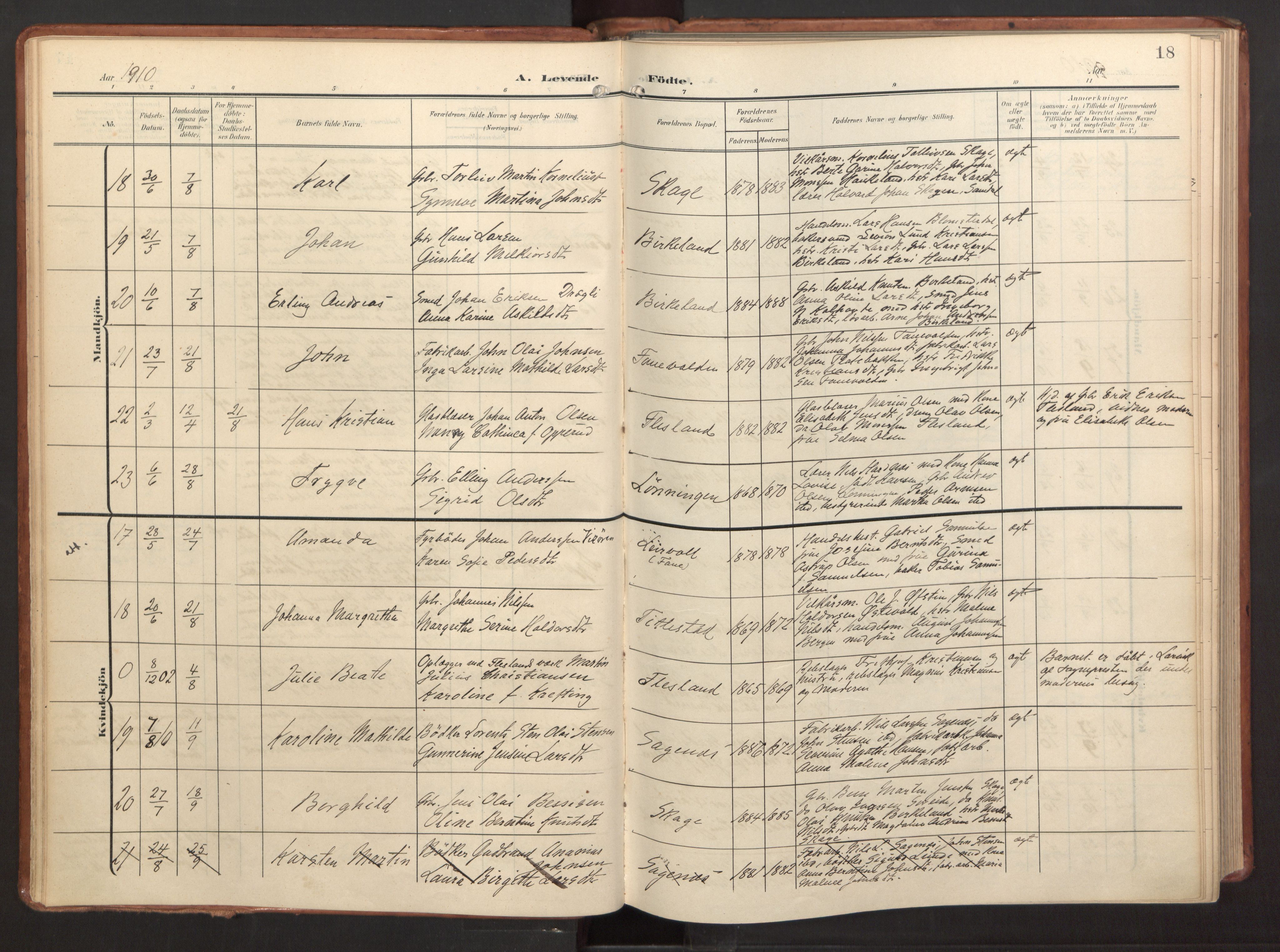 Fana Sokneprestembete, AV/SAB-A-75101/H/Haa/Haab/L0004: Ministerialbok nr. B 4, 1908-1915, s. 18