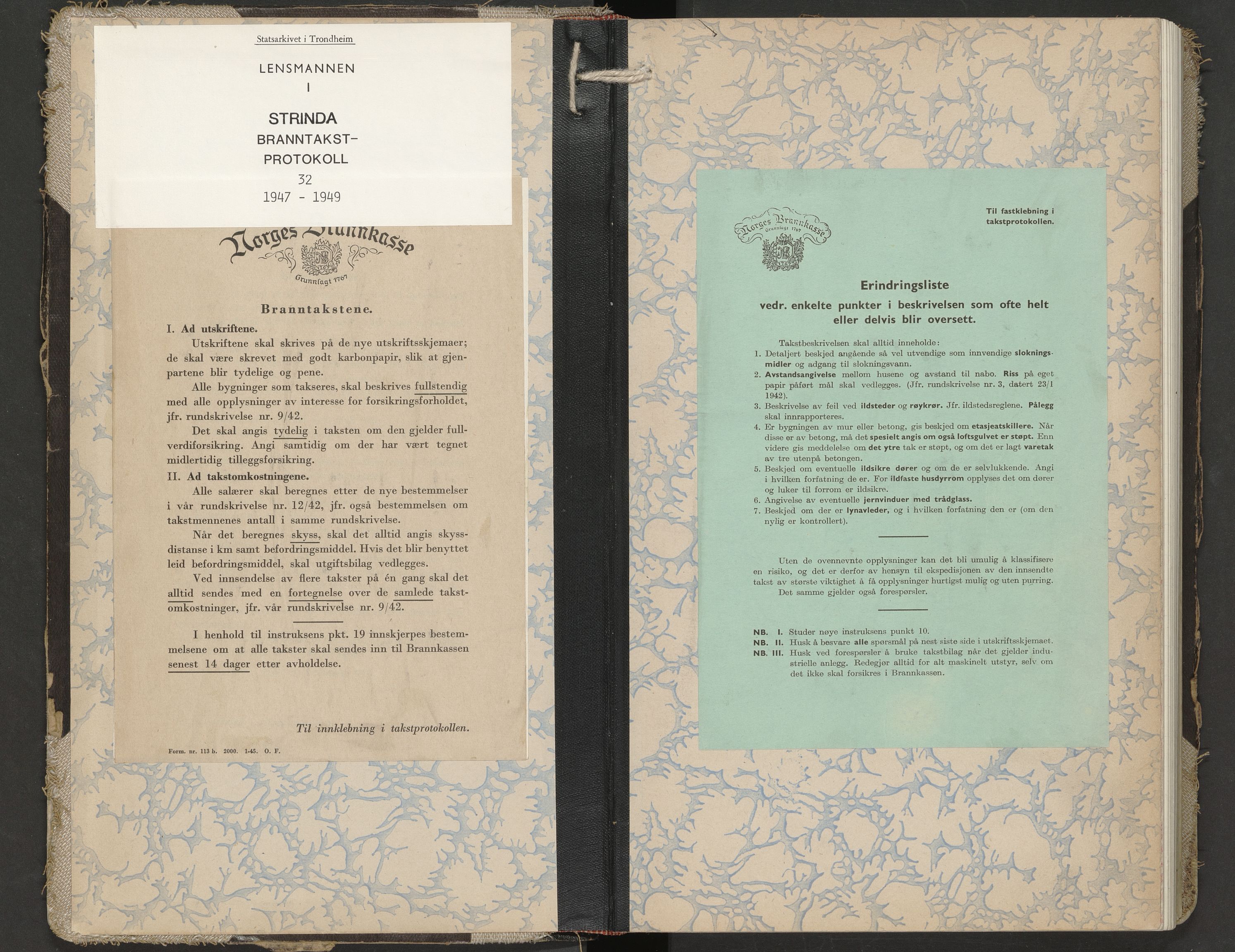 Norges Brannkasse Strinda, SAT/A-5516/Fa/L0032: Branntakstprotokoll, 1947-1949