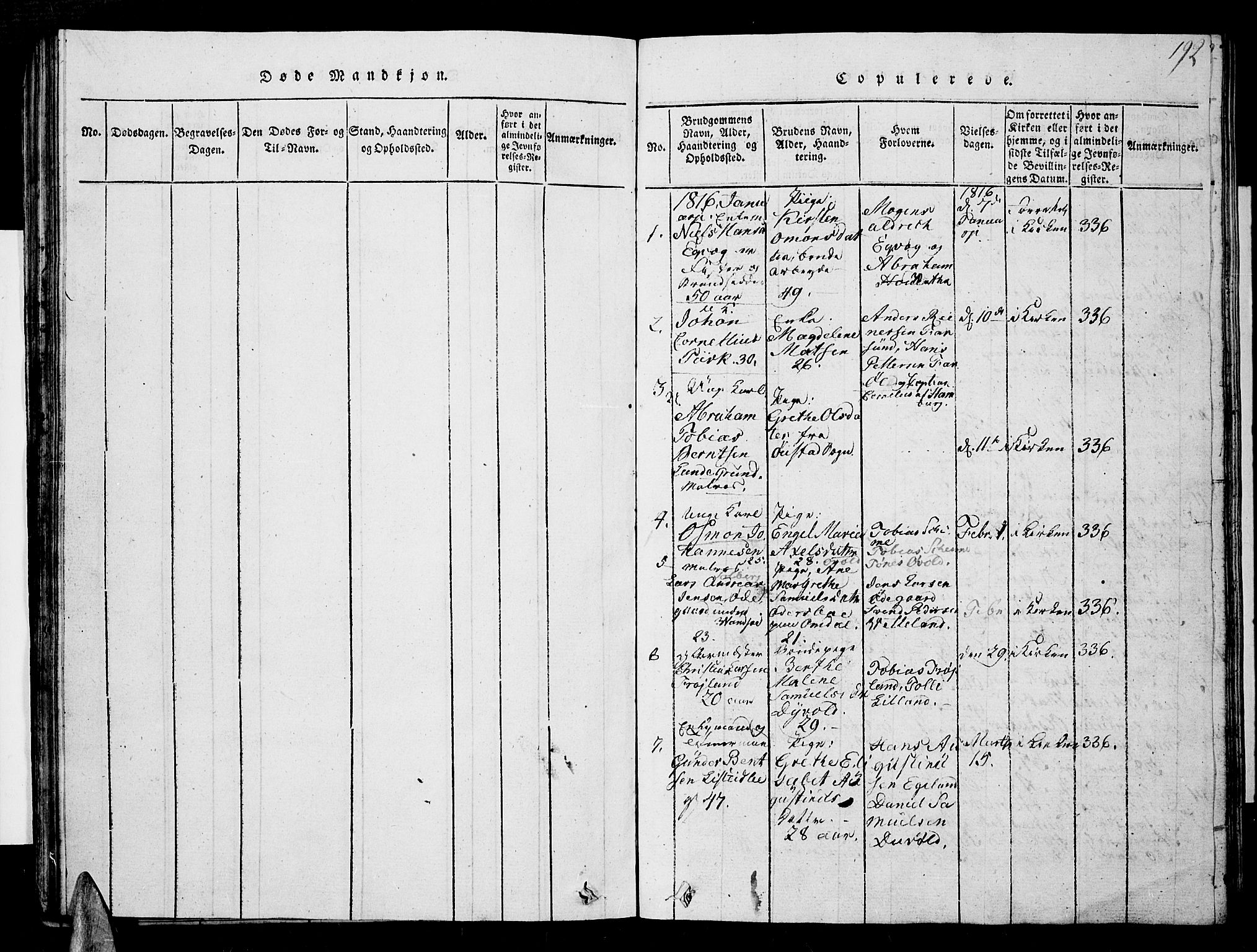 Lista sokneprestkontor, AV/SAK-1111-0027/F/Fb/L0001: Klokkerbok nr. B 1, 1816-1832, s. 192