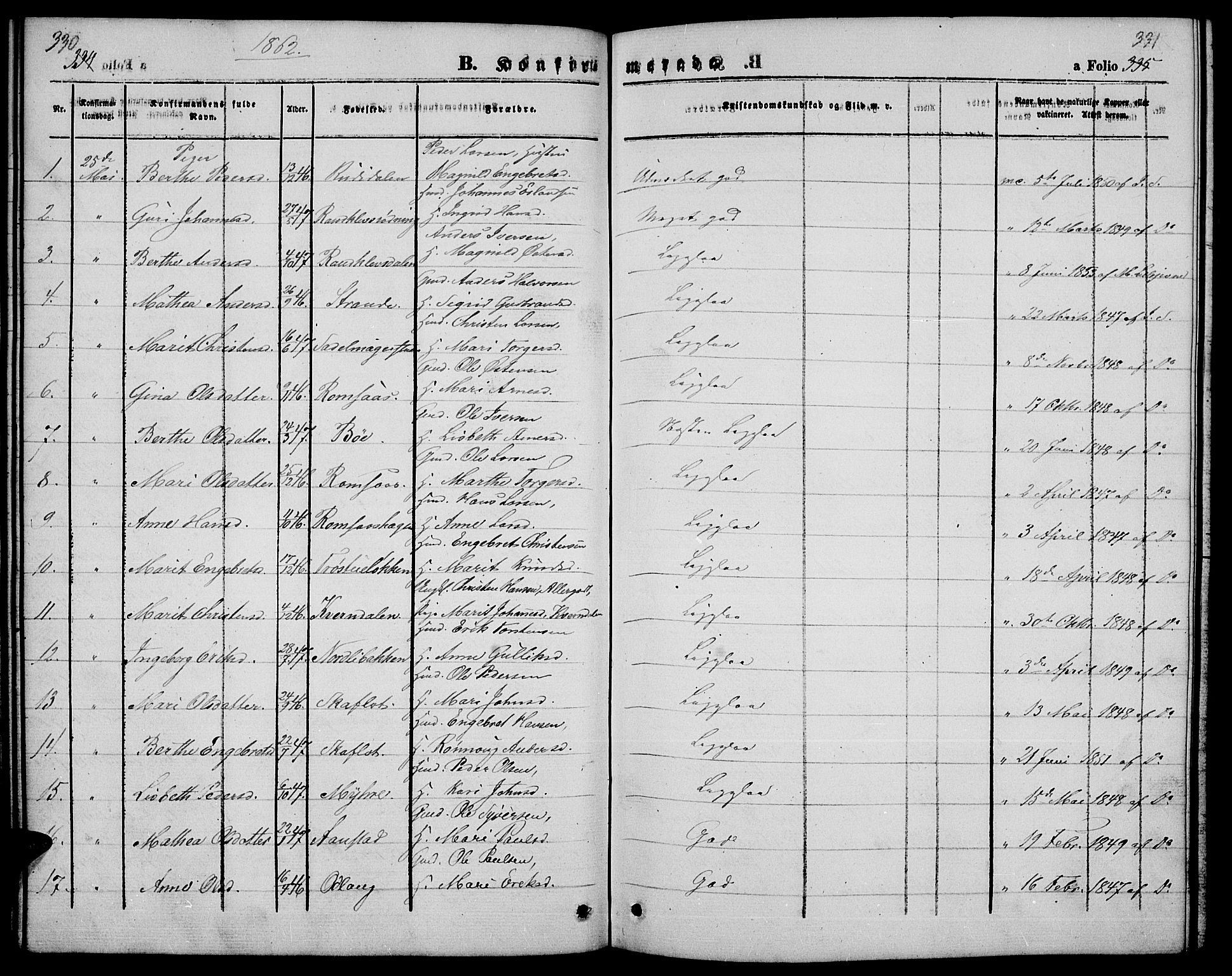 Ringebu prestekontor, AV/SAH-PREST-082/H/Ha/Hab/L0003: Klokkerbok nr. 3, 1854-1866, s. 330-331
