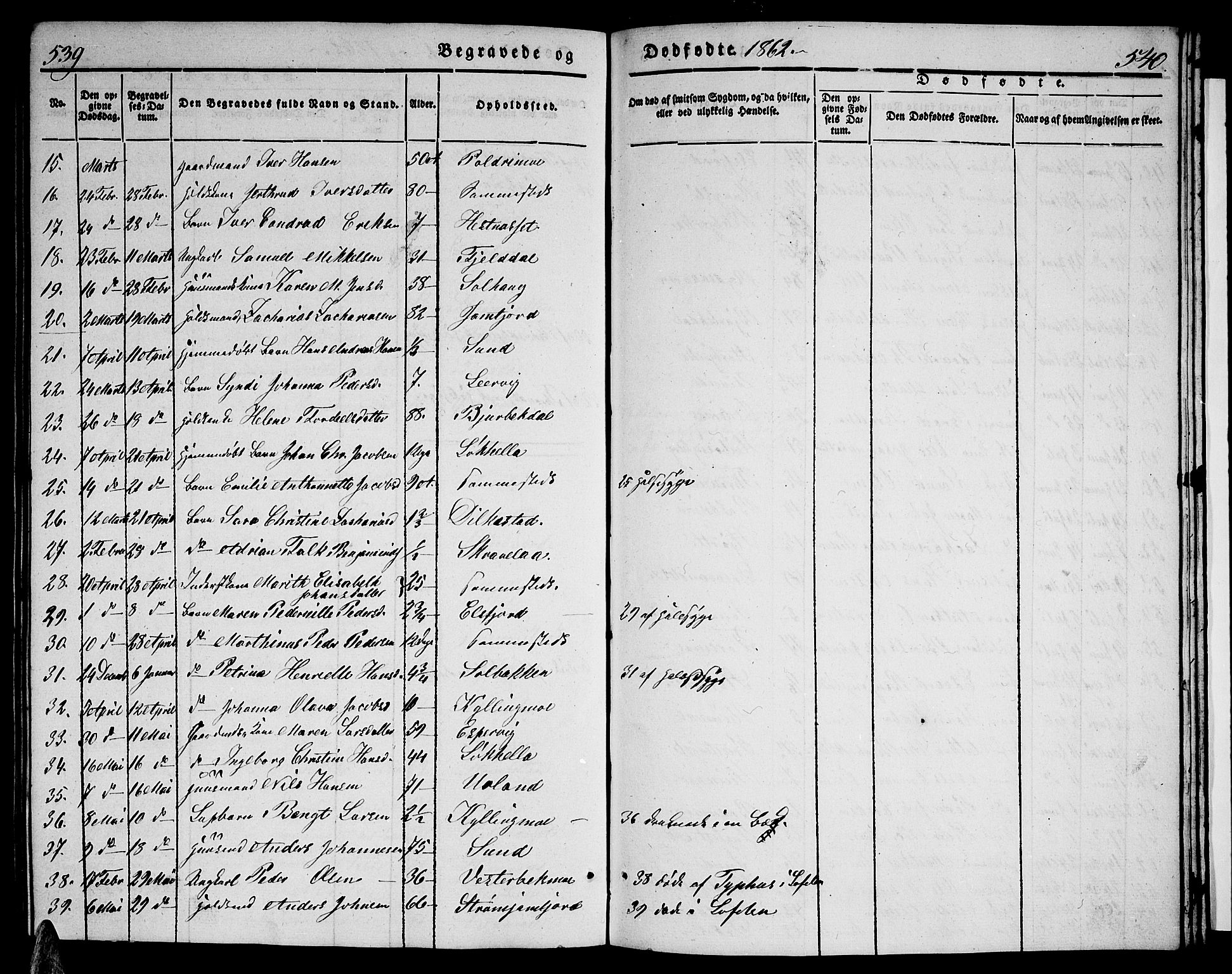 Ministerialprotokoller, klokkerbøker og fødselsregistre - Nordland, AV/SAT-A-1459/825/L0364: Klokkerbok nr. 825C01, 1841-1863, s. 539-540