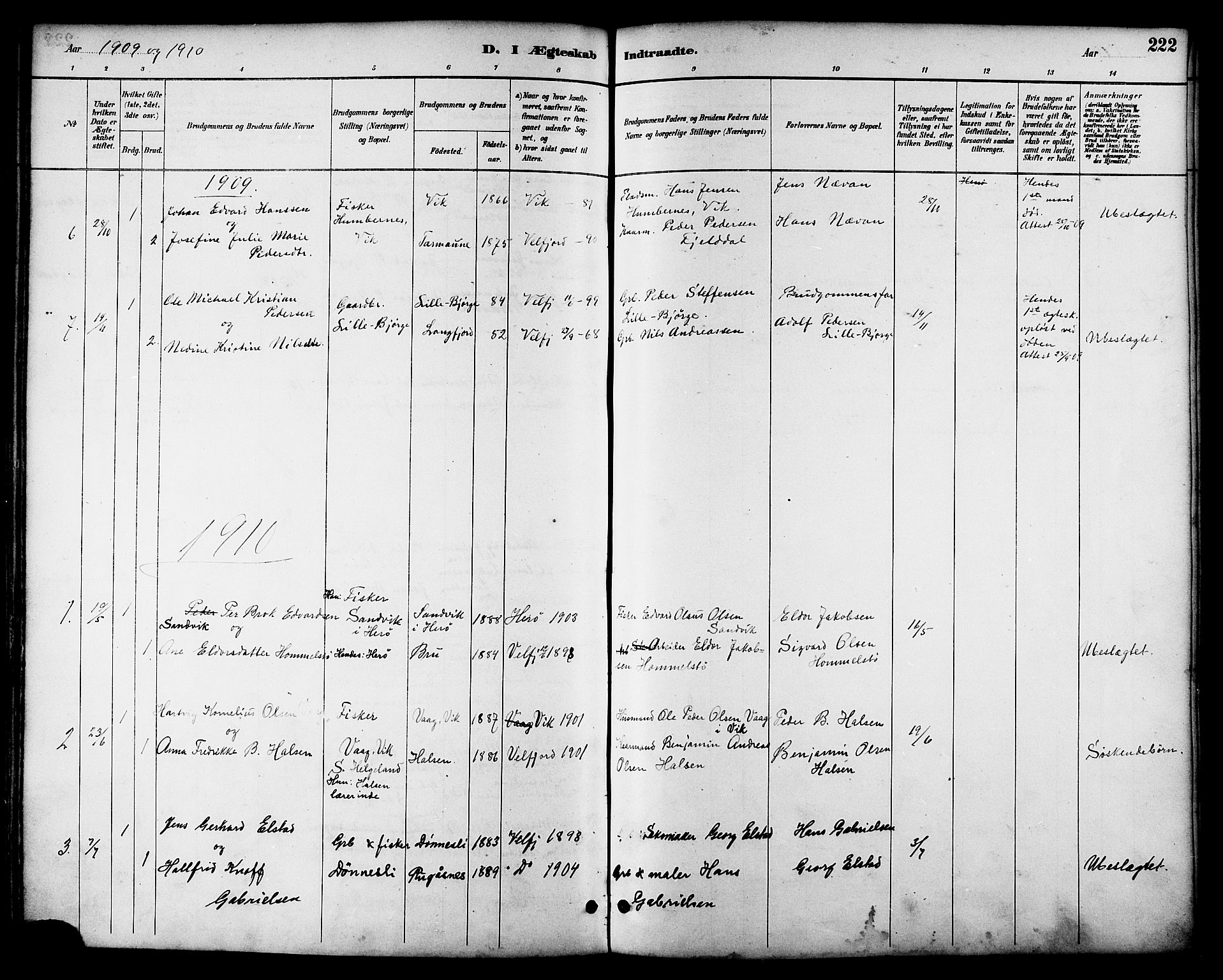 Ministerialprotokoller, klokkerbøker og fødselsregistre - Nordland, SAT/A-1459/814/L0230: Klokkerbok nr. 814C03, 1884-1911, s. 222
