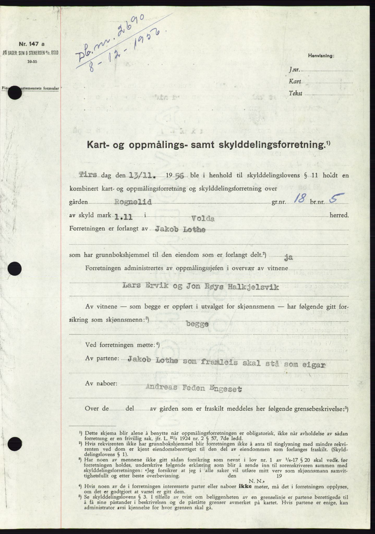 Søre Sunnmøre sorenskriveri, SAT/A-4122/1/2/2C/L0105: Pantebok nr. 31A, 1956-1957, Dagboknr: 2690/1956
