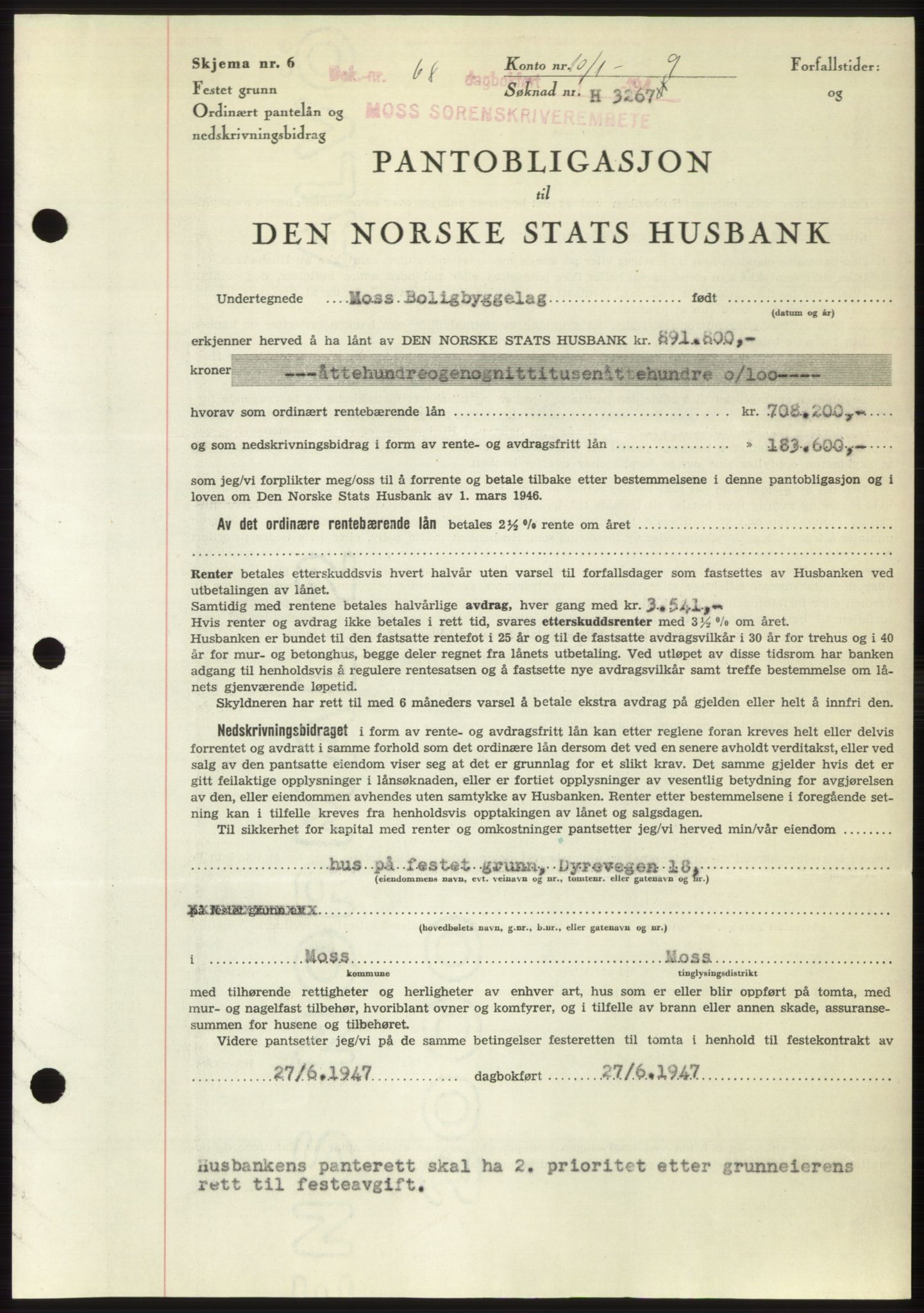 Moss sorenskriveri, SAO/A-10168: Pantebok nr. B21, 1949-1949, Dagboknr: 68/1949