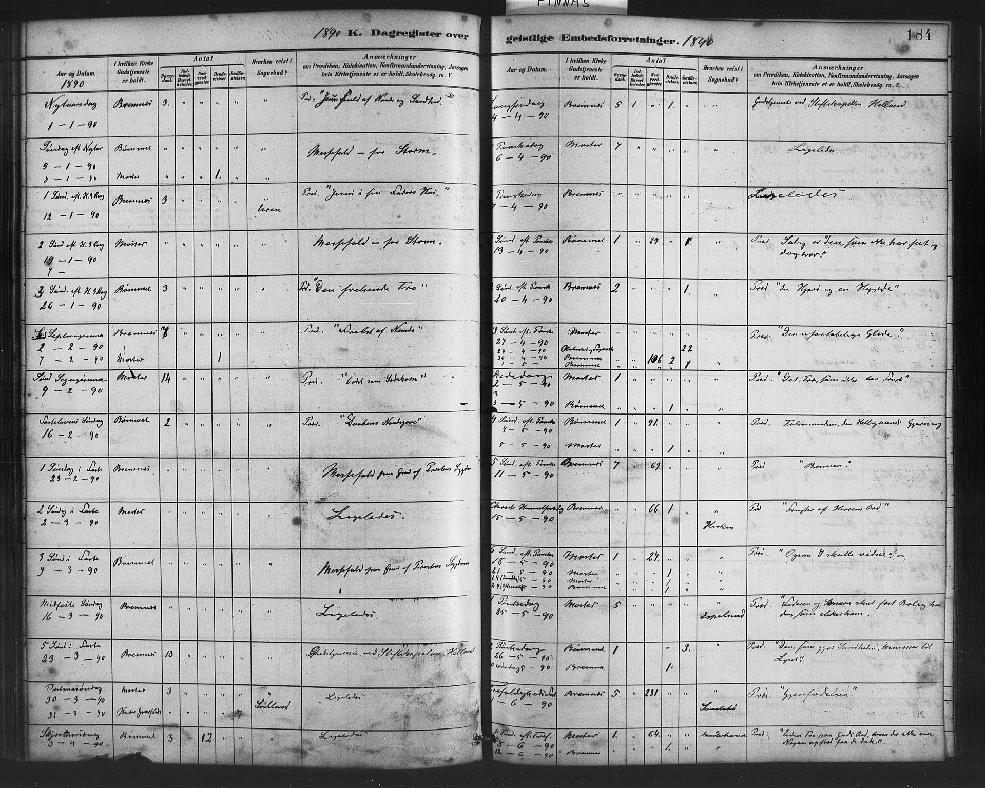 Finnås sokneprestembete, AV/SAB-A-99925/H/Ha/Haa/Haab/L0001: Ministerialbok nr. B 1, 1881-1894, s. 184