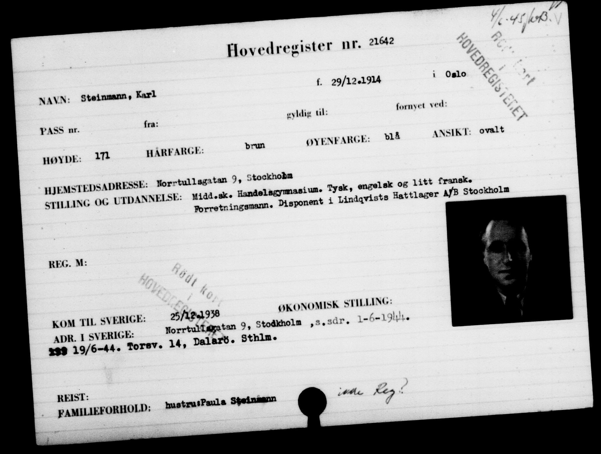 Utenriksstasjonene, Legasjonen i Stockholm, Flyktningkontoret, AV/RA-S-6753/V/Va/L0009: Kjesäterkartoteket, flyktninger med registreringsnr. 18502-22048, 1940-1945, s. 2667