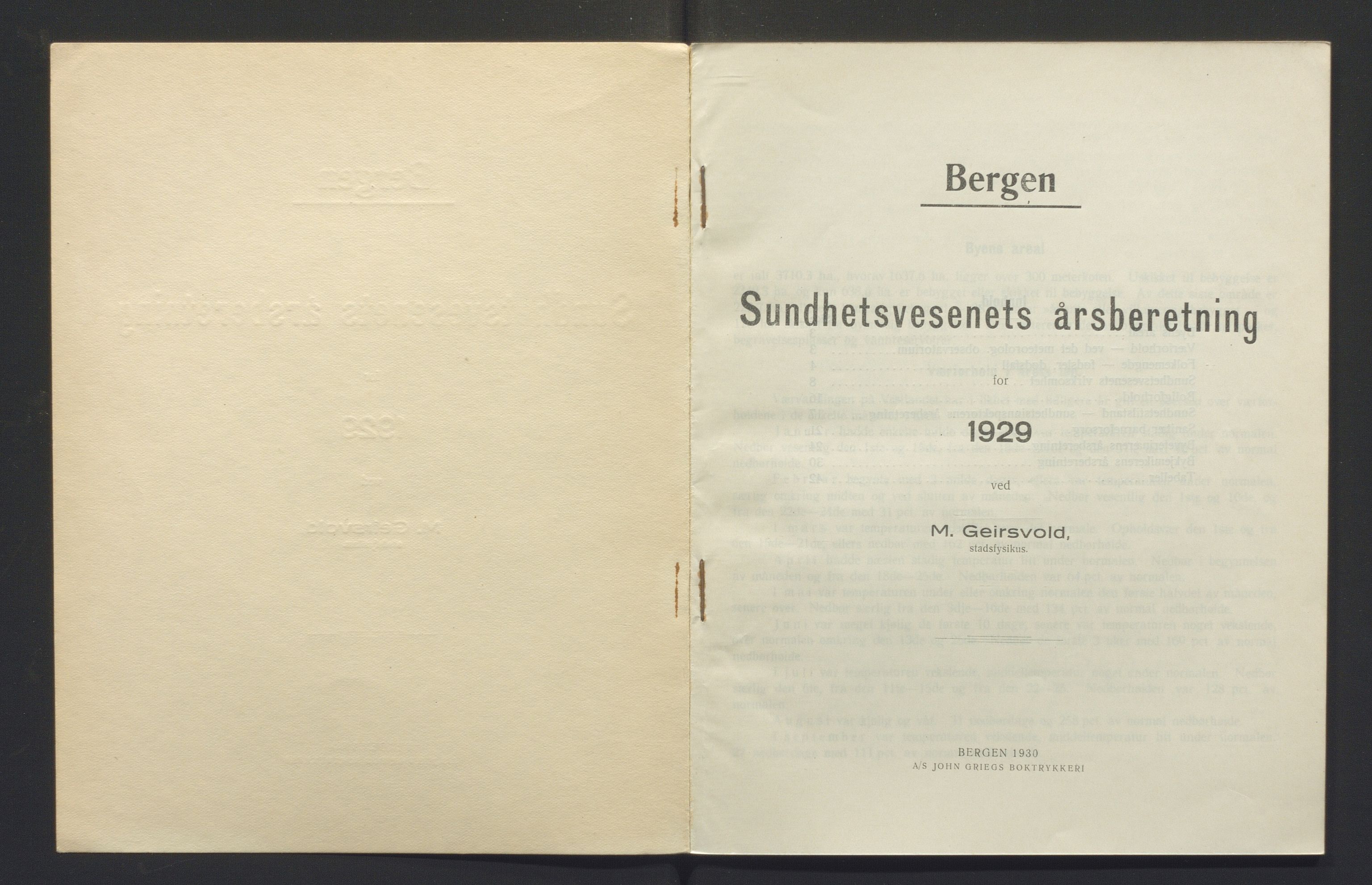 Bergen kommune, Sunnhetsvesen (Bergen helseråd), BBA/A-2617/X/Xa/L0022: Årsmelding, 1929