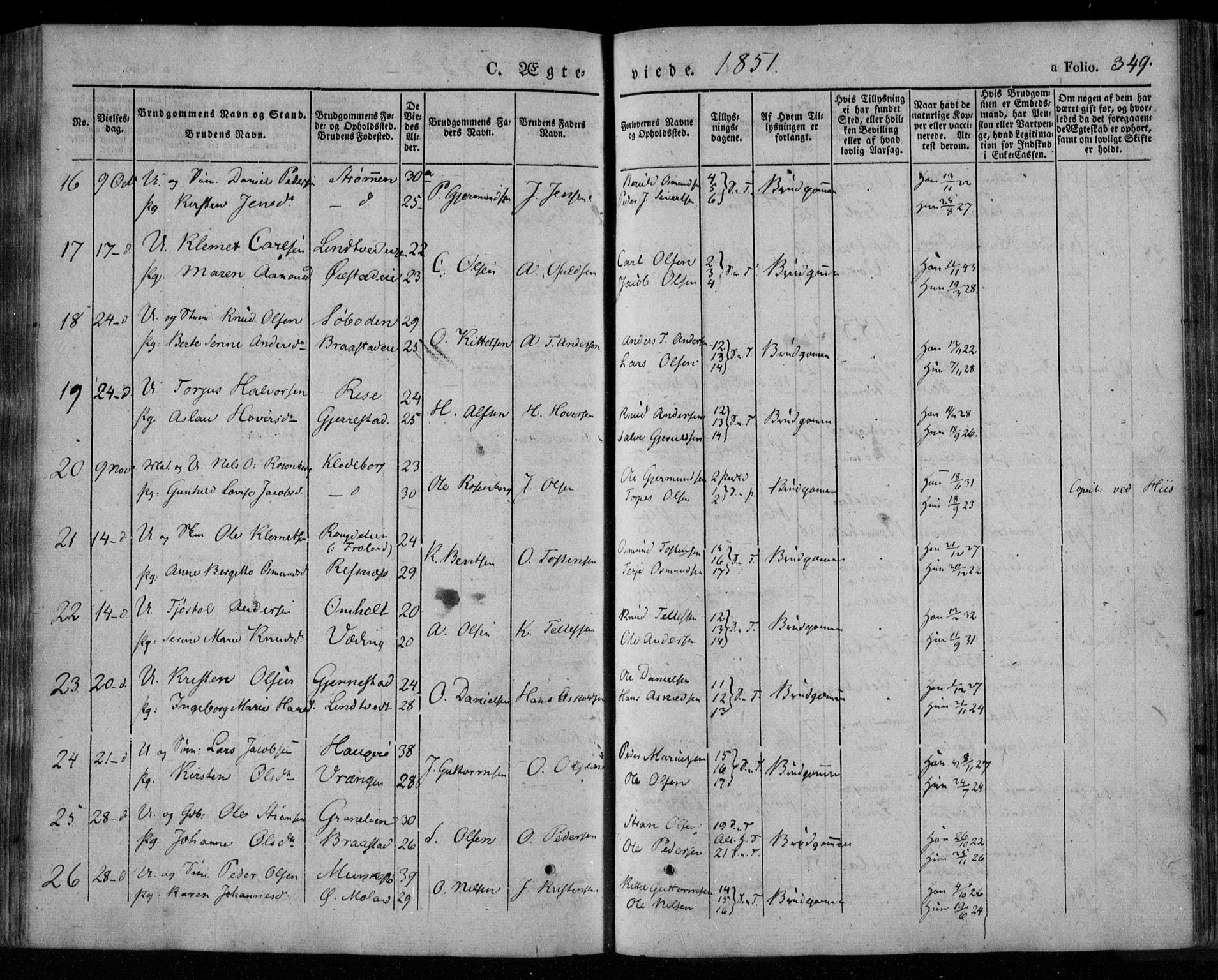 Øyestad sokneprestkontor, AV/SAK-1111-0049/F/Fa/L0014: Ministerialbok nr. A 14, 1843-1856, s. 349