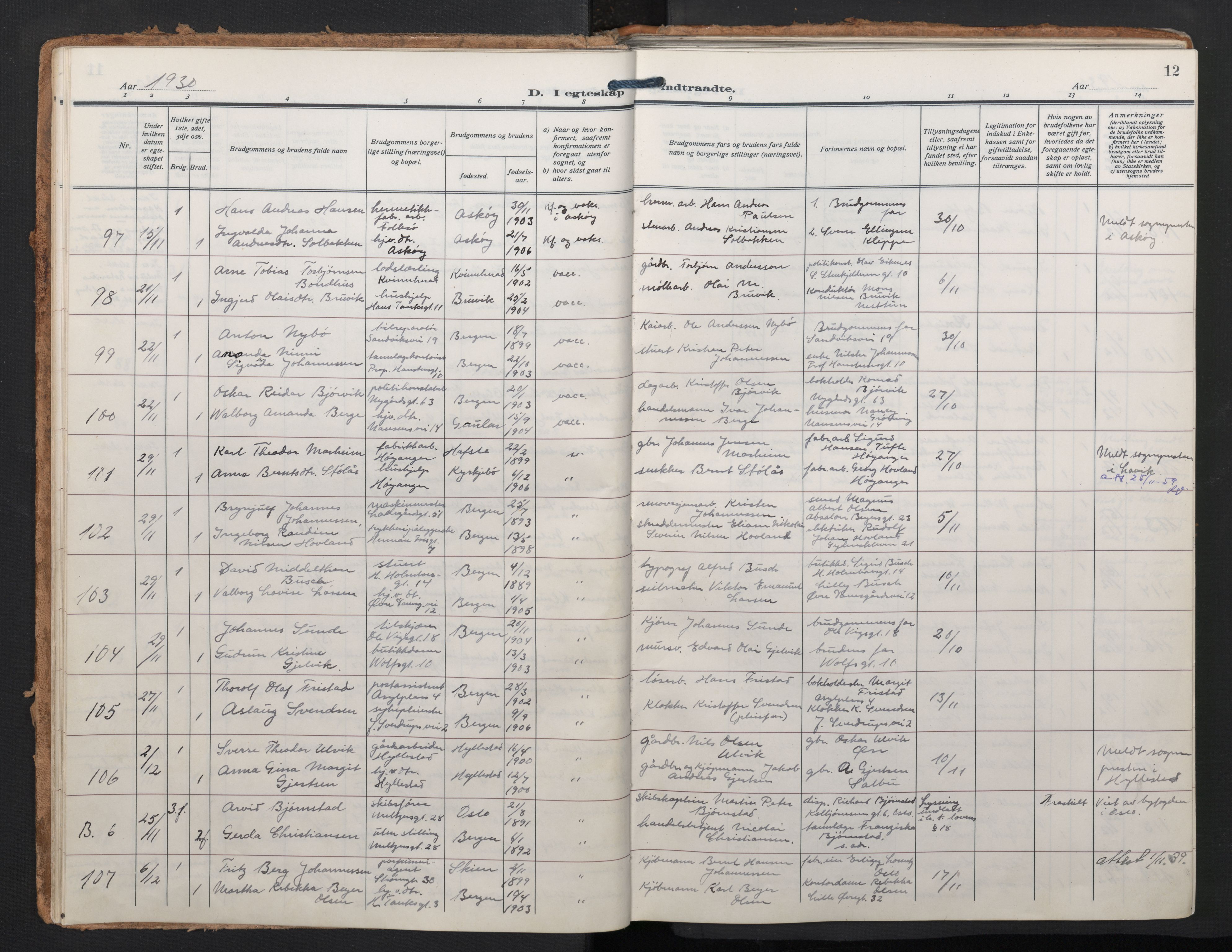 Johanneskirken sokneprestembete, AV/SAB-A-76001/H/Haa/L0014: Ministerialbok nr. D 3, 1929-1949, s. 11b-12a